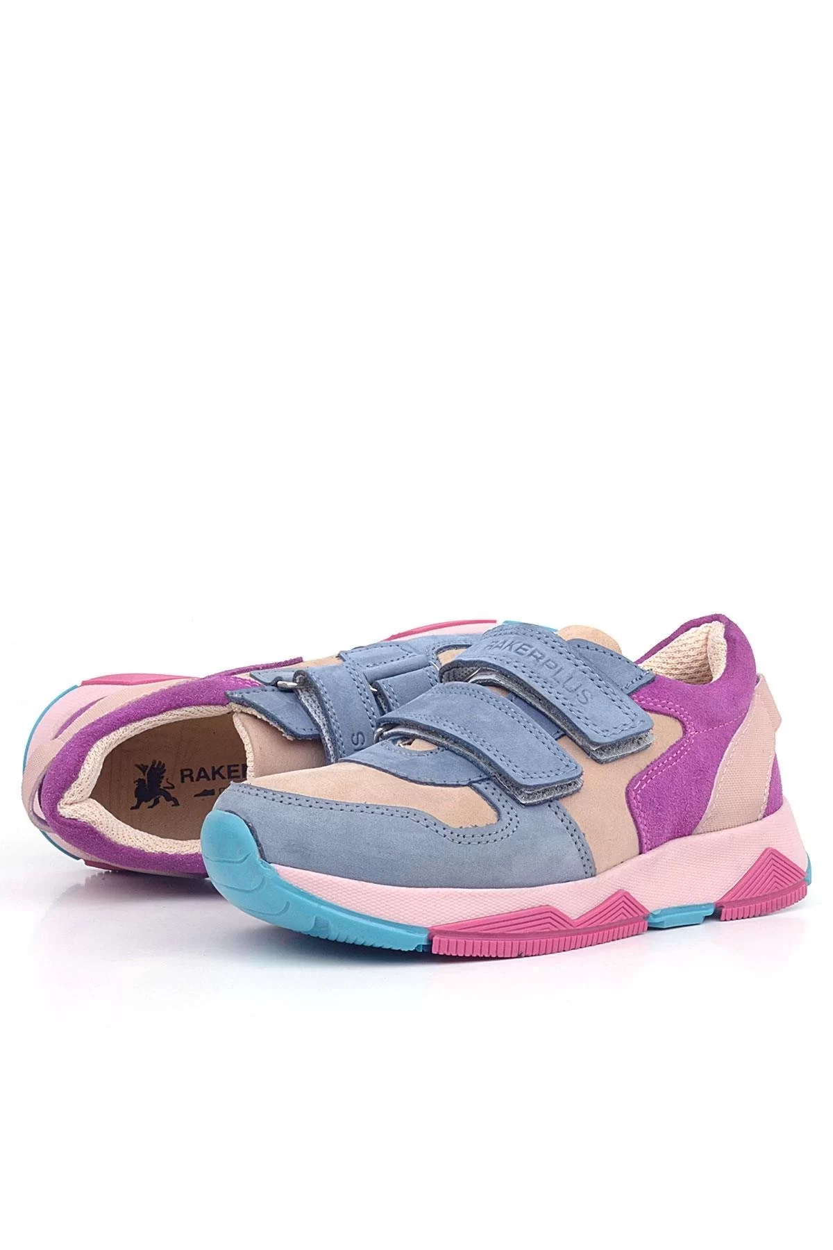 Rakerplus Hakiki Deri Pudra Mavi Fuşya Çocuk Sneakers Spor Ayakkabı