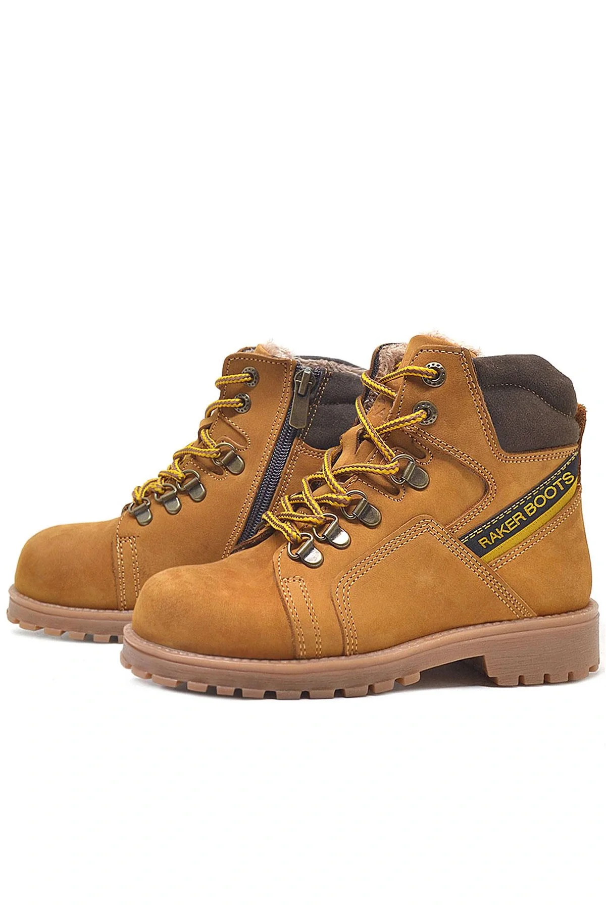 Rakerplus Hakiki Deri Sarı Fermuarlı Kürklü Çocuk Bot