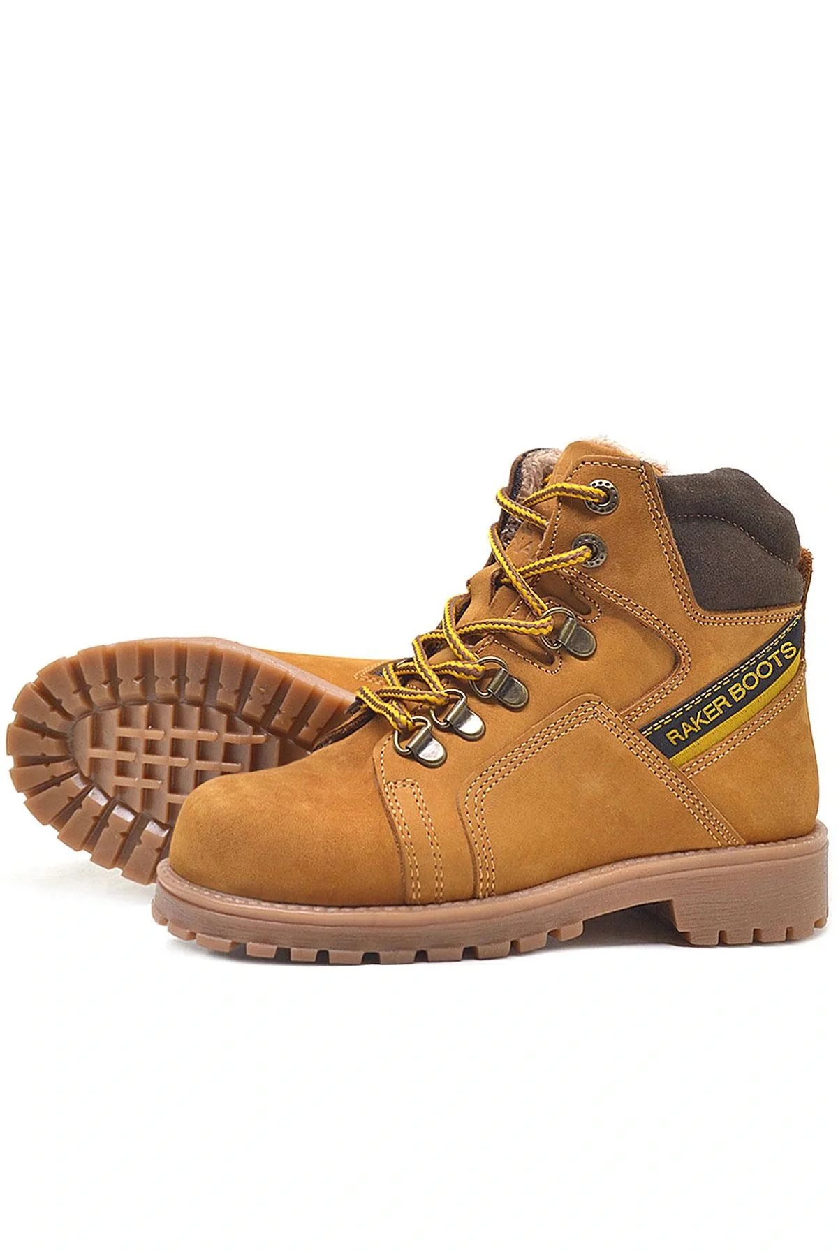 Rakerplus Hakiki Deri Sarı Fermuarlı Kürklü Çocuk Bot
