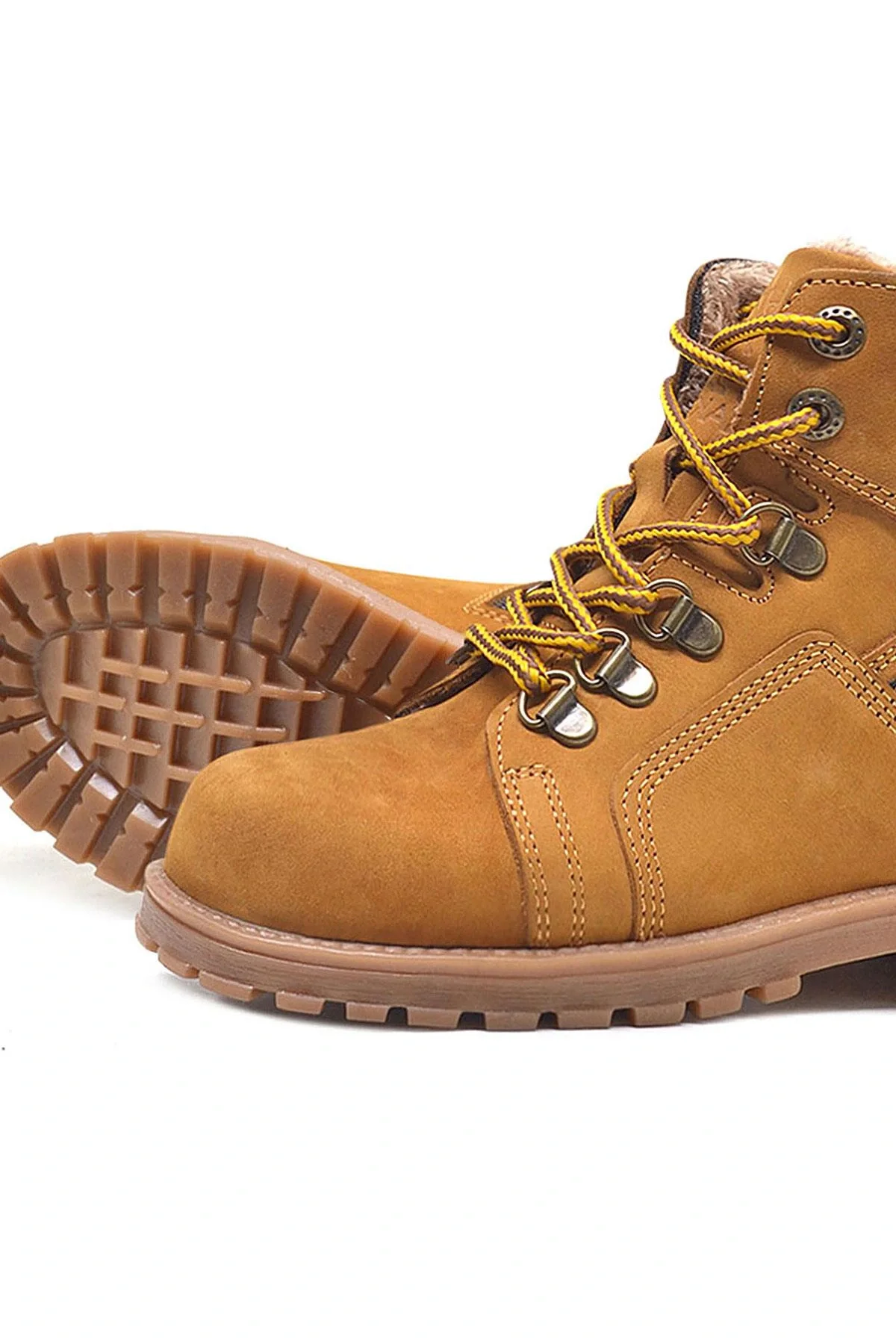 Rakerplus Hakiki Deri Sarı Fermuarlı Kürklü Çocuk Bot