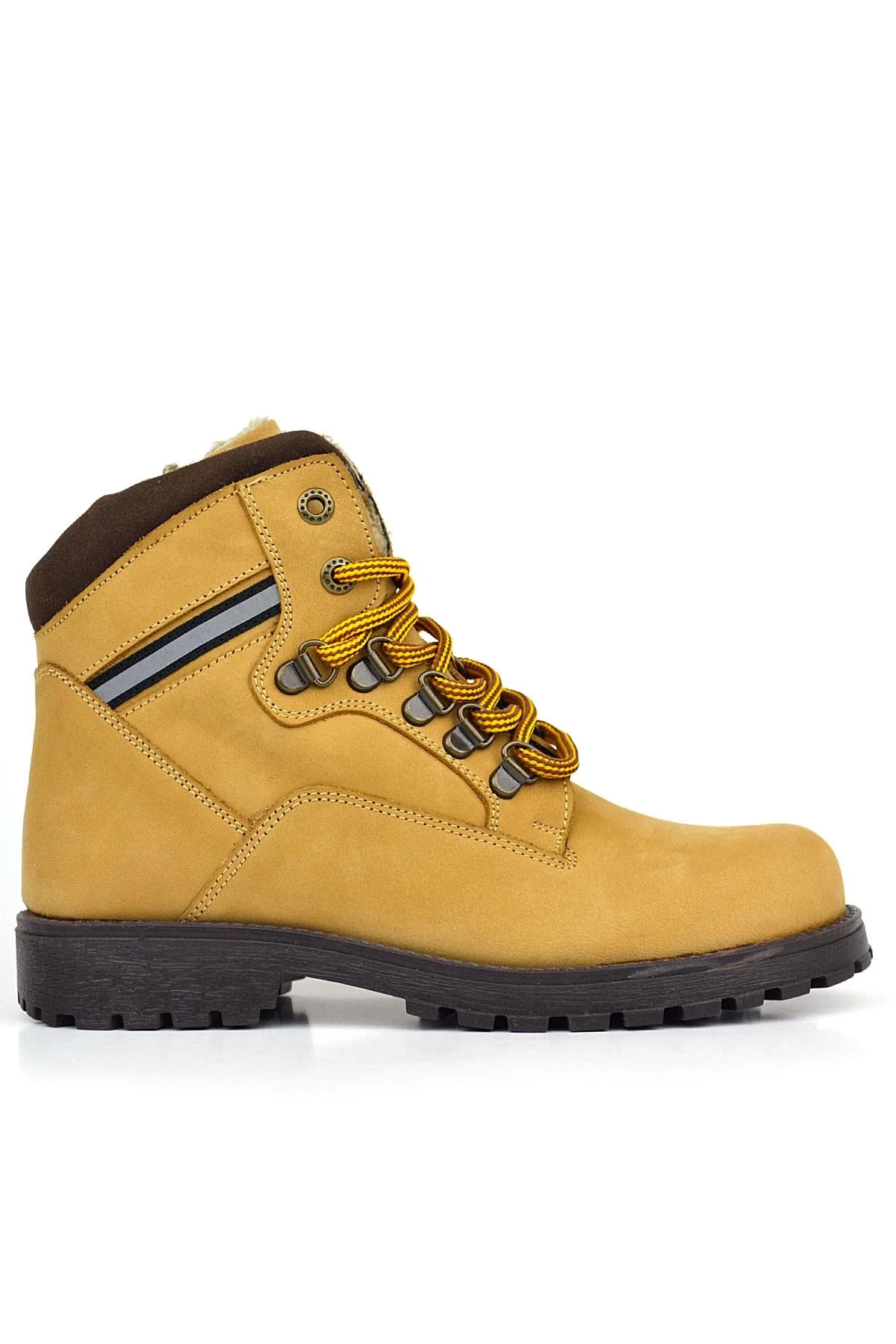 Rakerplus Hakiki Deri Sarı Kahve Bağcıklı Fermuarlı Çocuk Bot