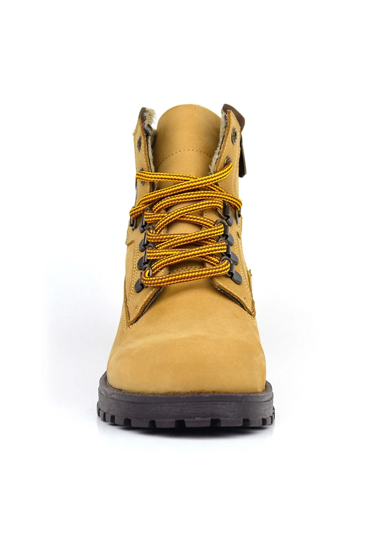 Rakerplus Hakiki Deri Sarı Kahve Bağcıklı Fermuarlı Çocuk Bot