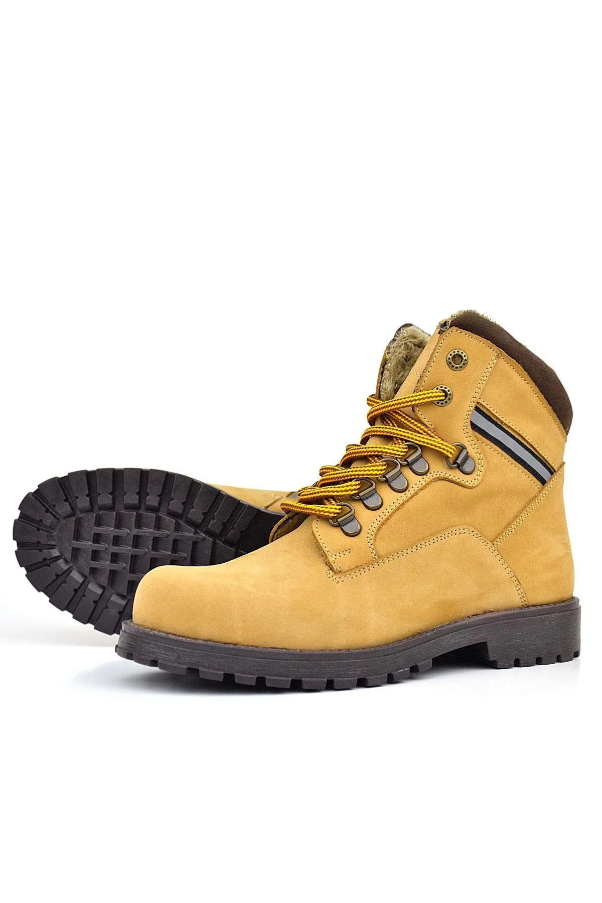 Rakerplus Hakiki Deri Sarı Kahve Bağcıklı Fermuarlı Çocuk Bot