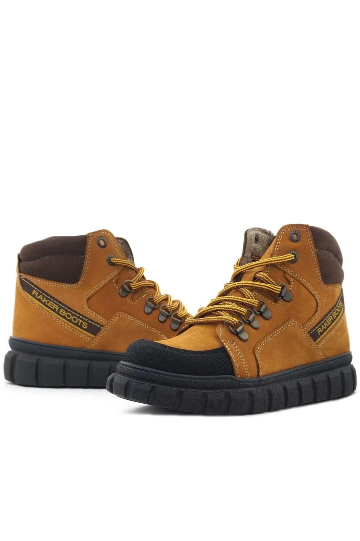 Rakerplus Hakiki Deri Sarı Kahverengi Fermuarlı Erkek Çocuk Bot