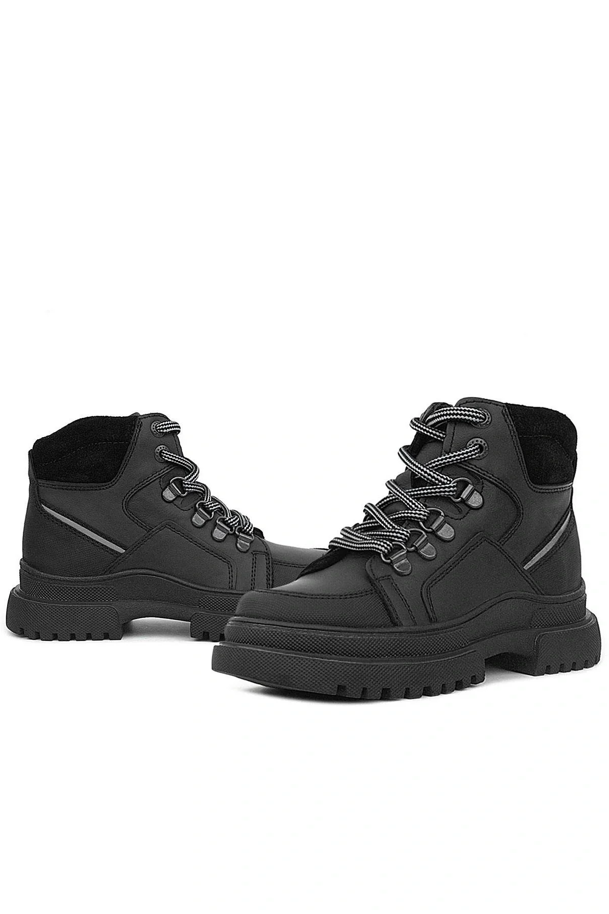 Rakerplus Hakiki Deri Siyah Cilt Fermuarlı Bağcıklı Çocuk Bot