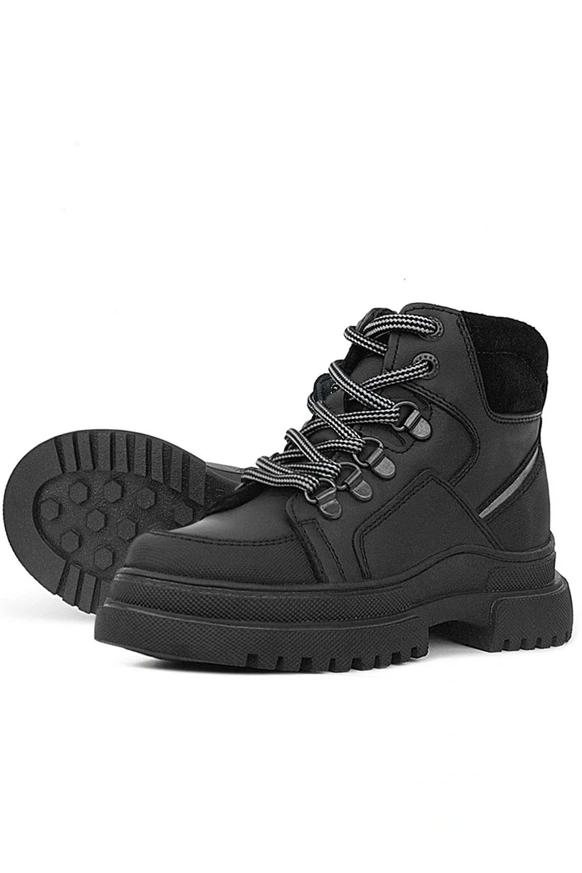 Rakerplus Hakiki Deri Siyah Cilt Fermuarlı Bağcıklı Çocuk Bot