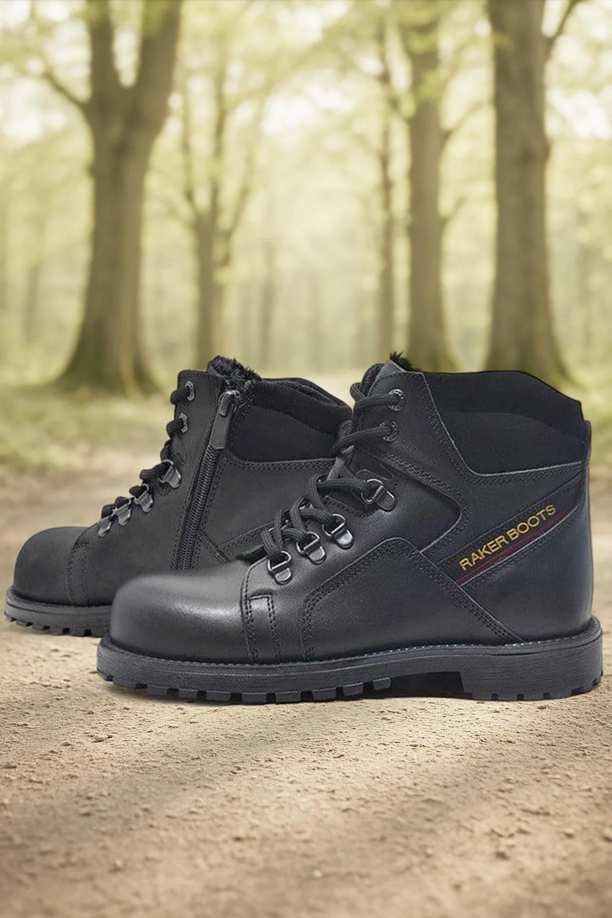 Rakerplus Hakiki Deri Siyah Cilt Fermuarlı Kürklü Çocuk Bot