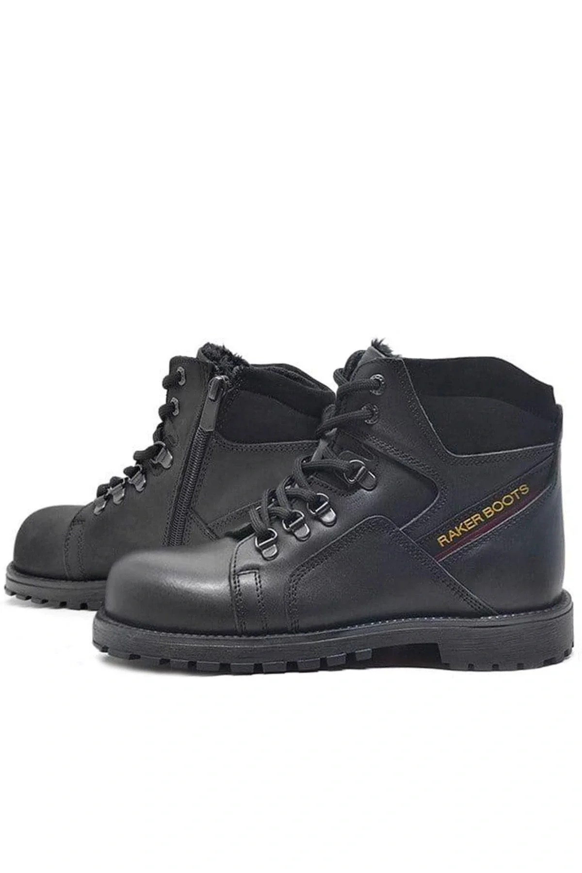 Rakerplus Hakiki Deri Siyah Cilt Fermuarlı Kürklü Çocuk Bot