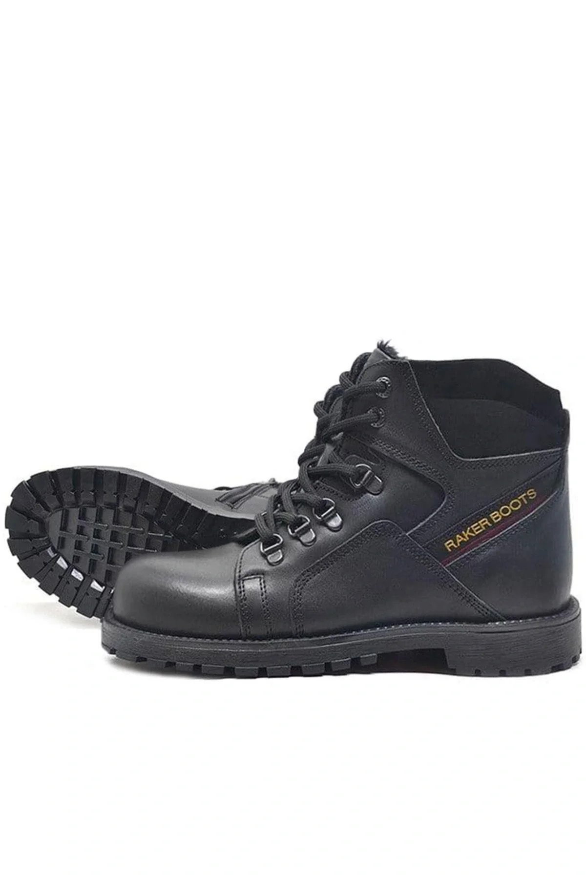 Rakerplus Hakiki Deri Siyah Cilt Fermuarlı Kürklü Çocuk Bot