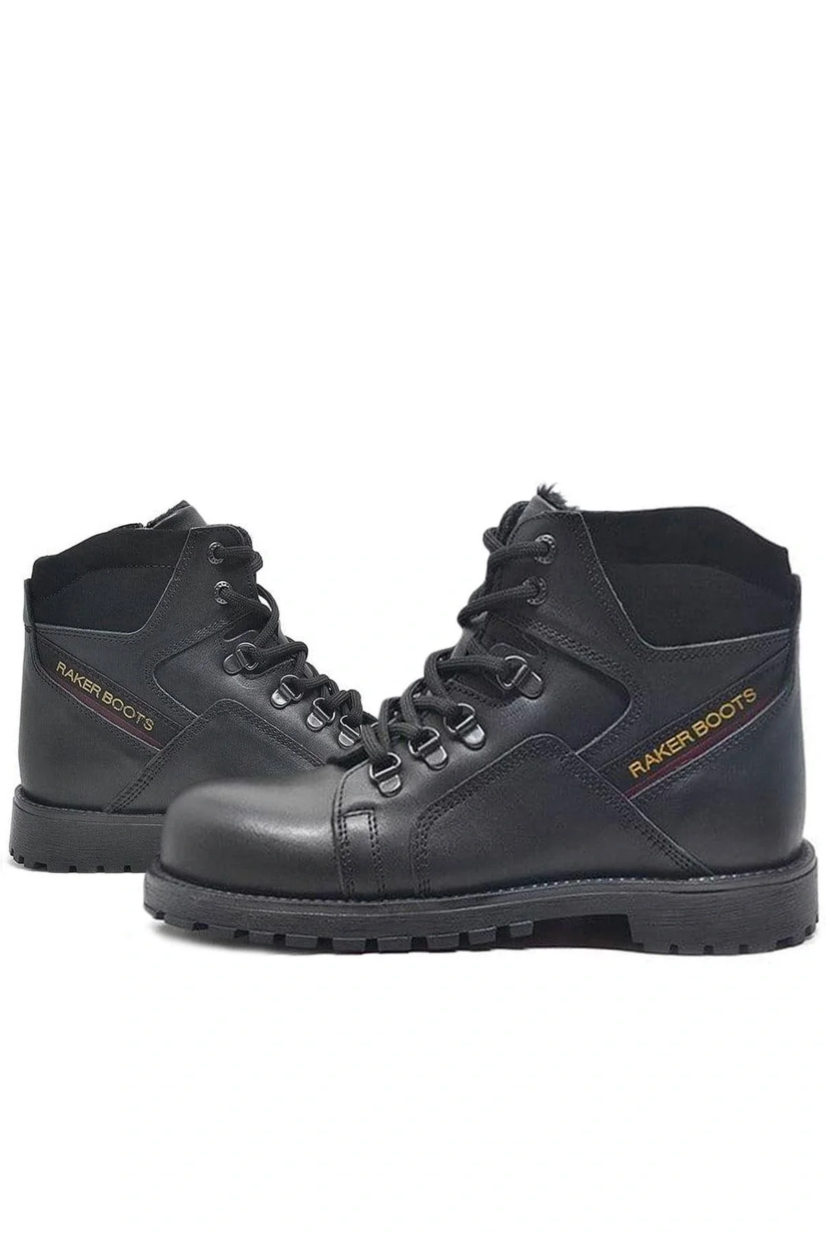 Rakerplus Hakiki Deri Siyah Cilt Fermuarlı Kürklü Çocuk Bot