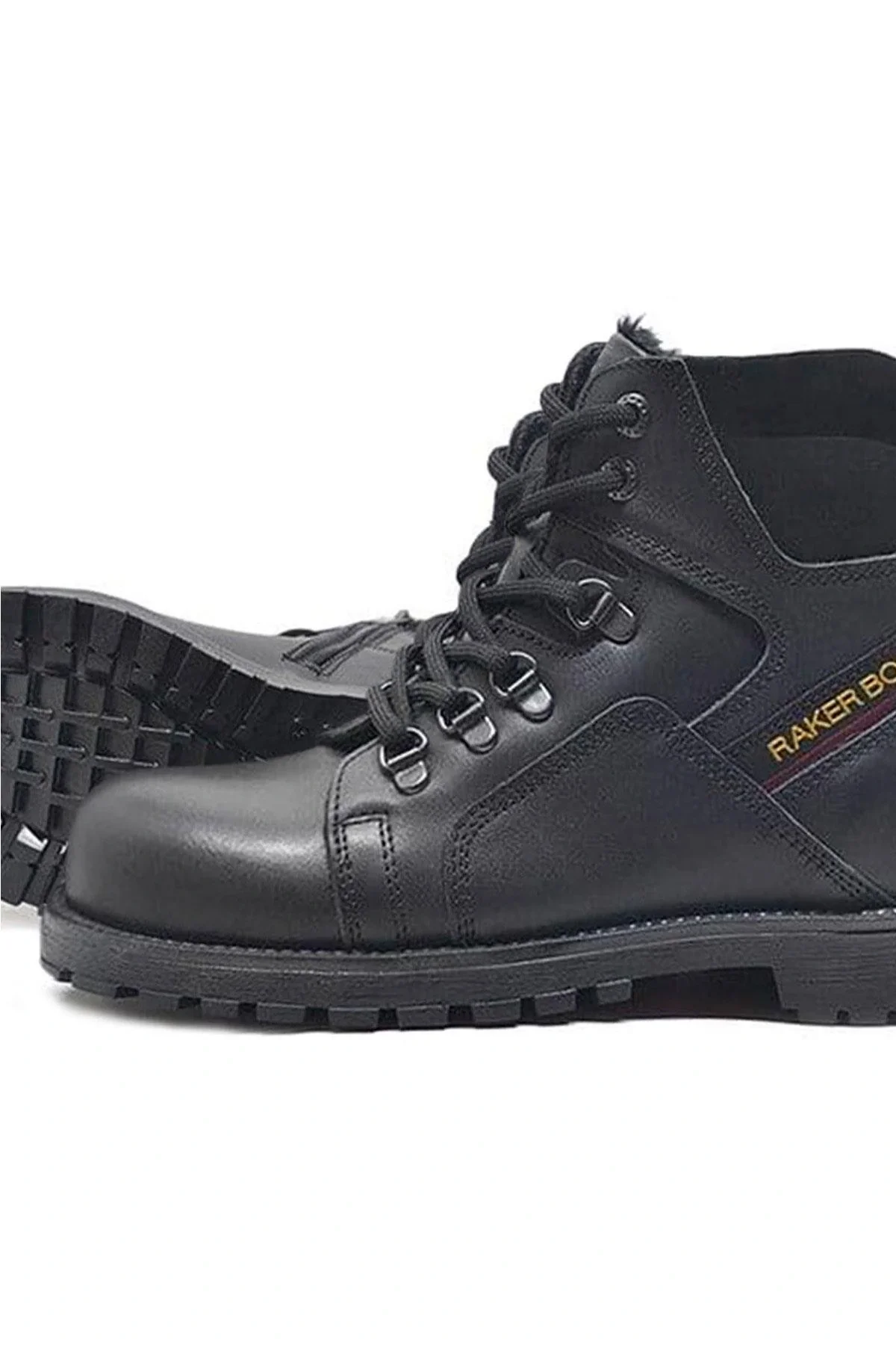 Rakerplus Hakiki Deri Siyah Cilt Fermuarlı Kürklü Çocuk Bot