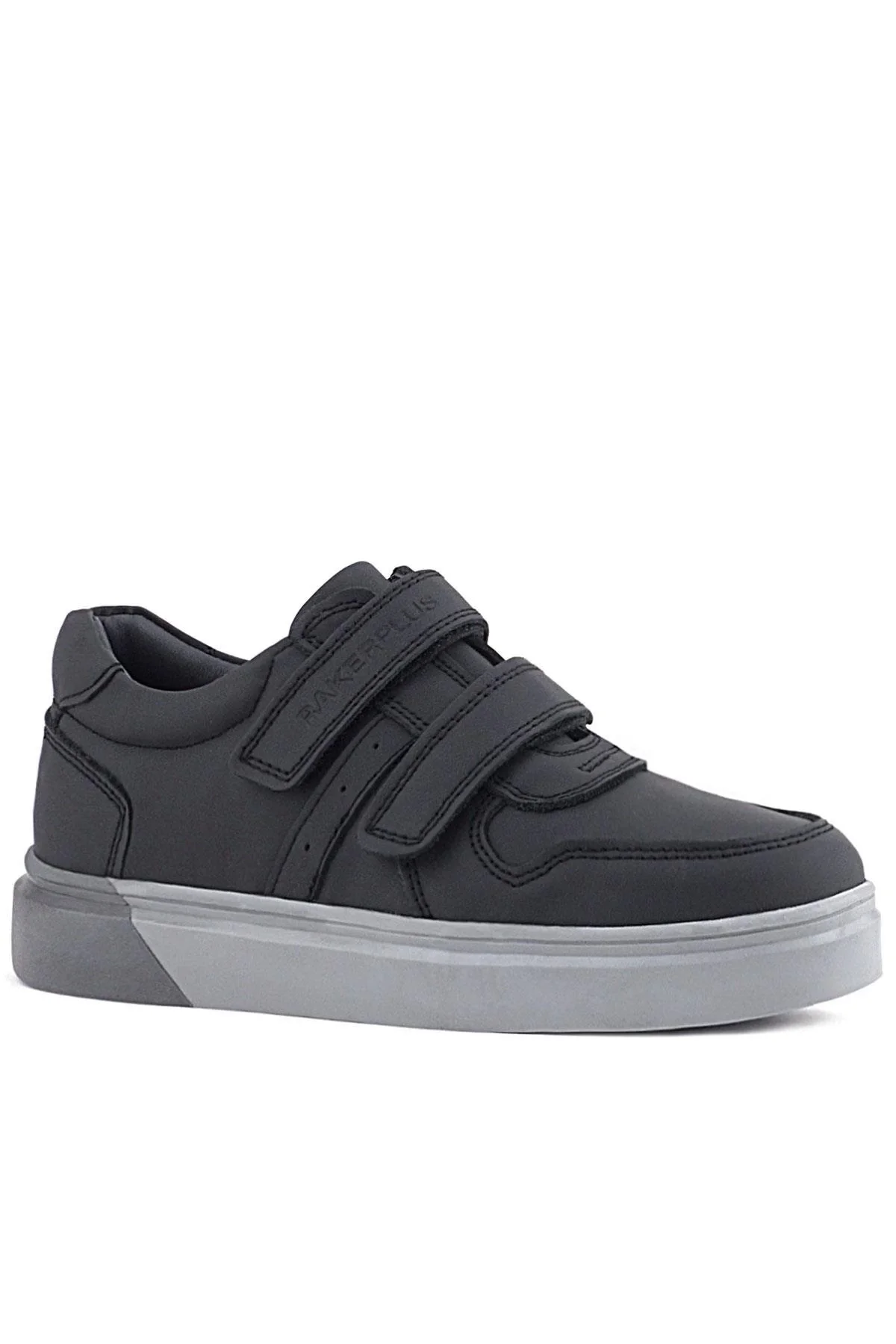 Rakerplus Hakiki Deri Siyah Cilt Gri Tabanlı Cırtlı Erkek Çocuk Sneaker