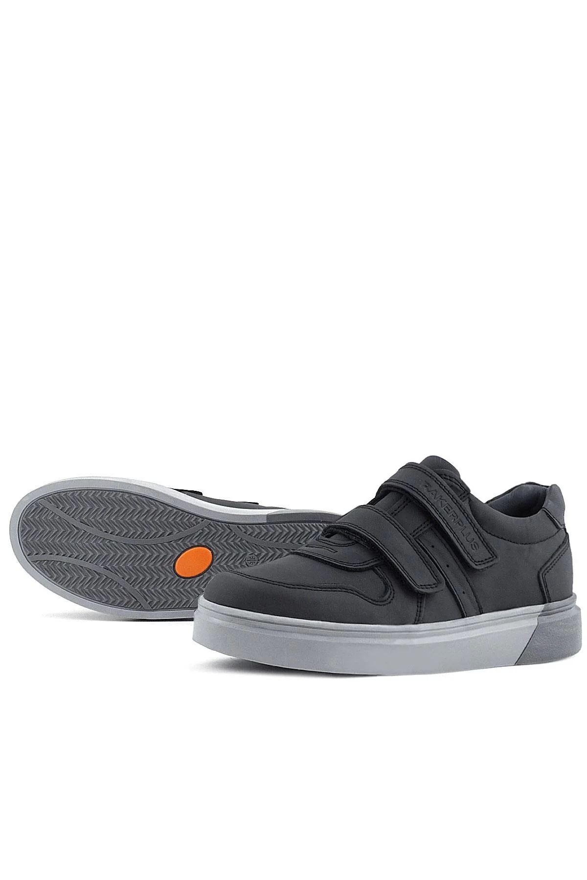 Rakerplus Hakiki Deri Siyah Cilt Gri Tabanlı Cırtlı Erkek Çocuk Sneaker