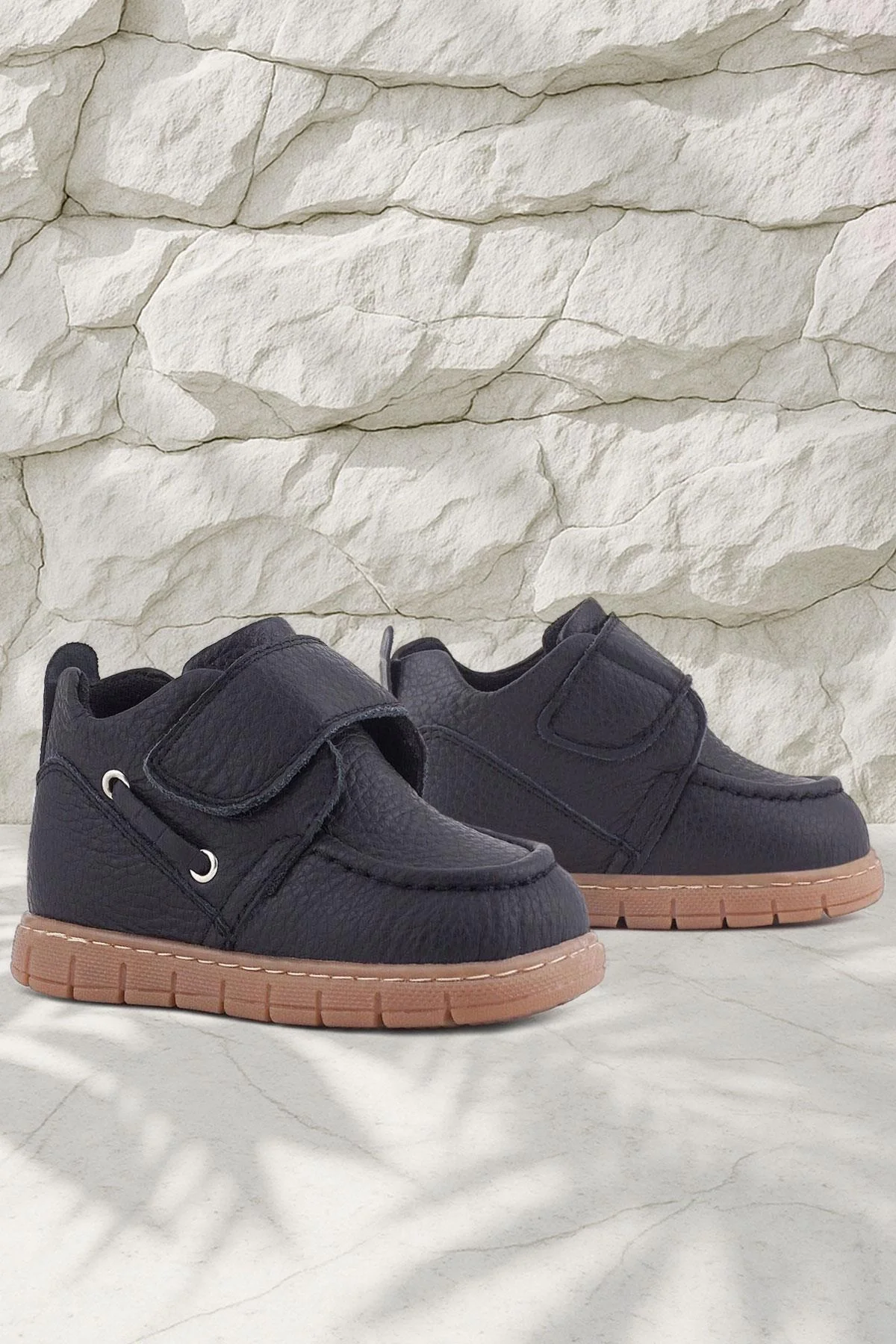 Rakerplus Hakiki Deri Siyah Cırt Cırtlı Bebek Bot