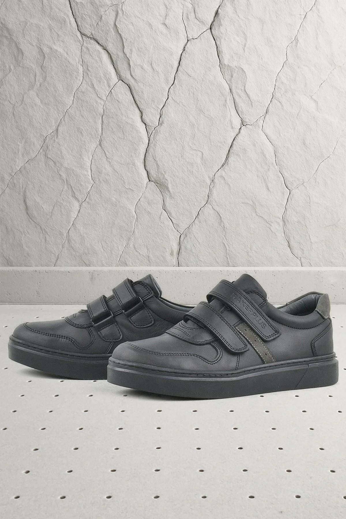 Rakerplus Hakiki Deri Siyah Cırtlı Erkek Çocuk Sneaker