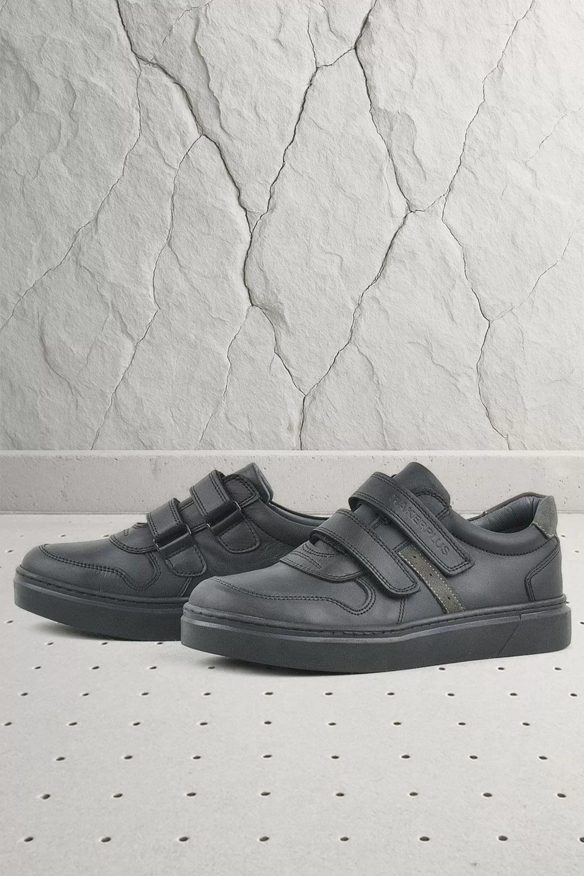 Rakerplus Hakiki Deri Siyah Cırtlı Erkek Çocuk Sneaker Ayakkabı