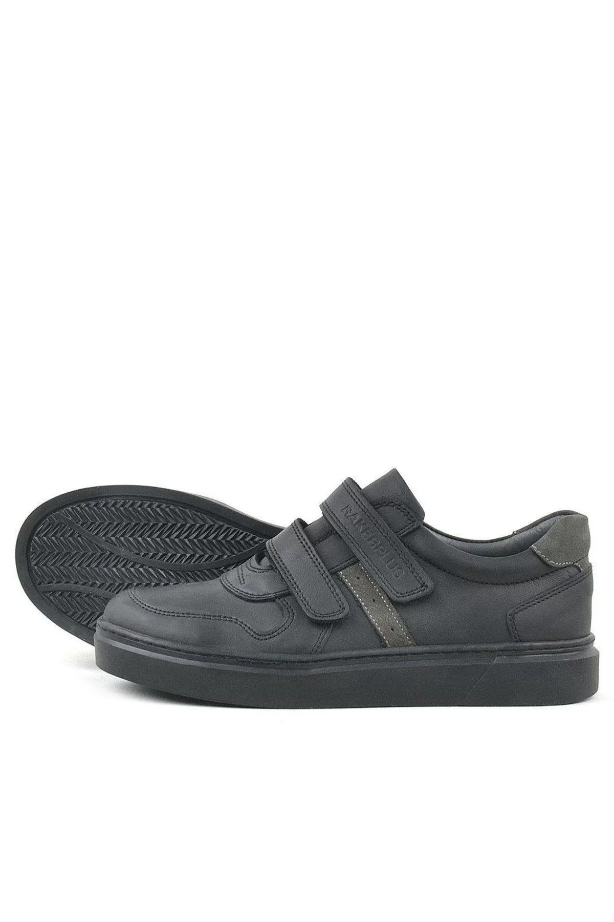 Rakerplus Hakiki Deri Siyah Cırtlı Erkek Çocuk Sneaker Ayakkabı