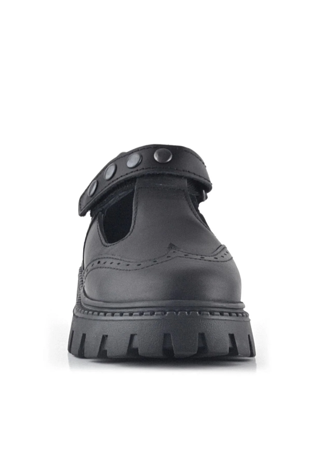 Rakerplus Hakiki Deri Siyah Cırtlı Metal Detaylı Kız Çocuk Günlük Ayakkabı