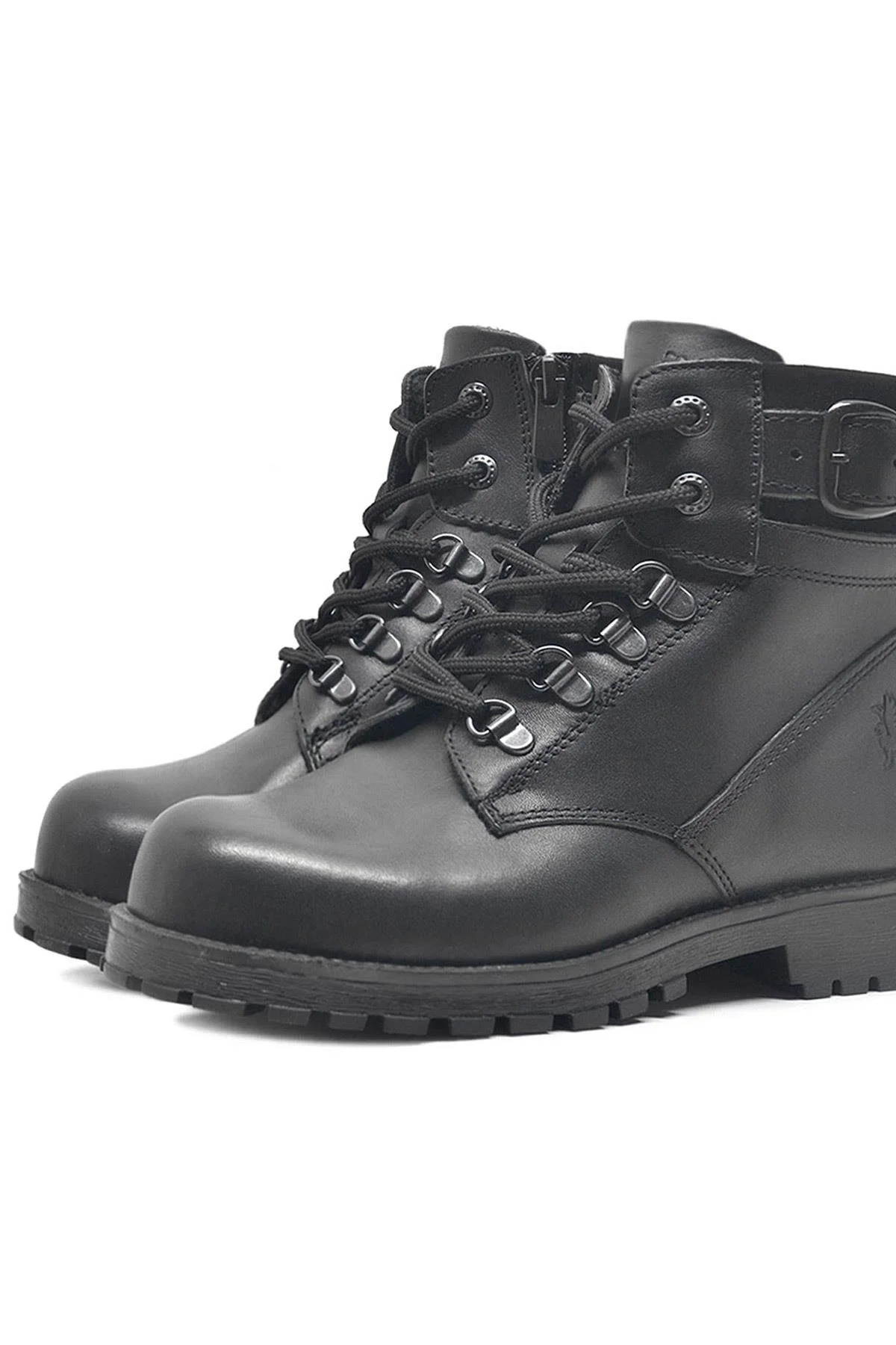 Rakerplus Hakiki Deri Siyah Fermuarlı Bağcıklı Kürklü Bot