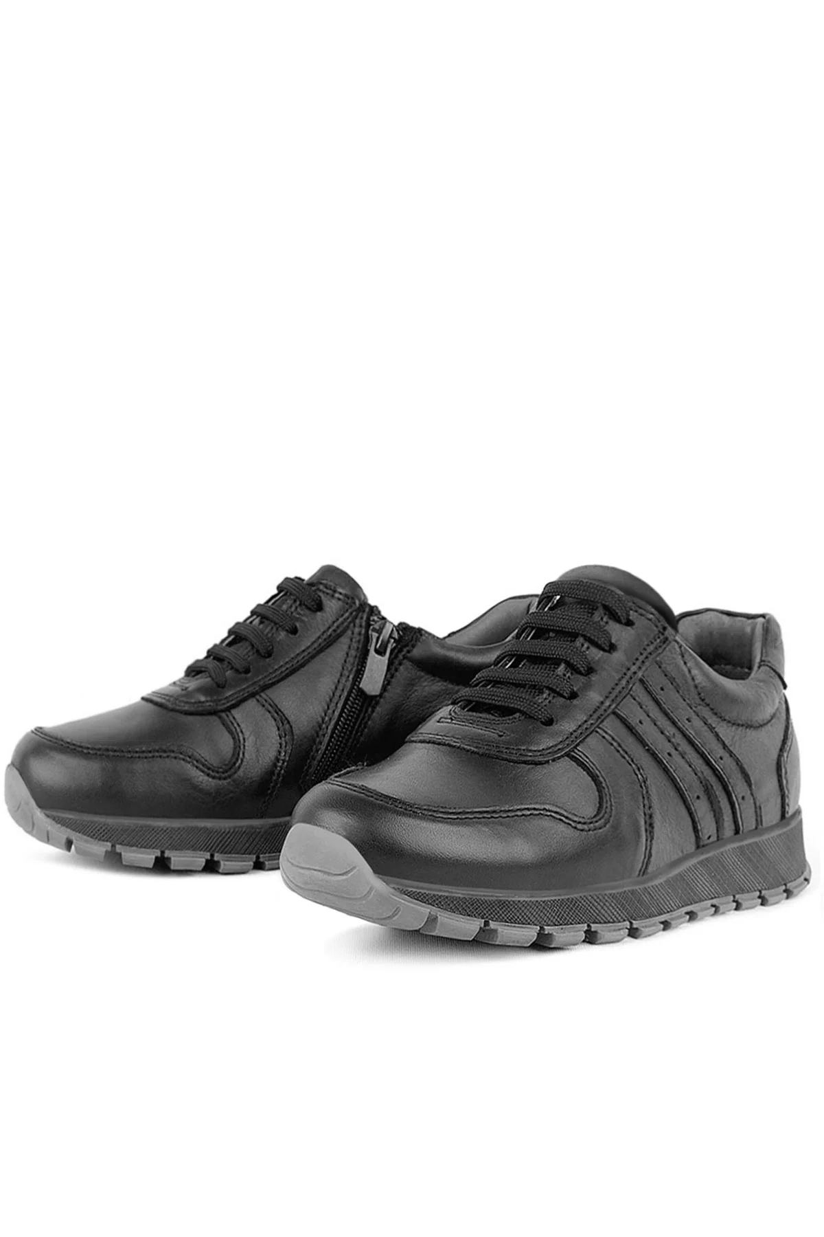 Rakerplus Hakiki Deri Siyah Fermuarlı Erkek Çocuk Spor Okul Ayakkabı