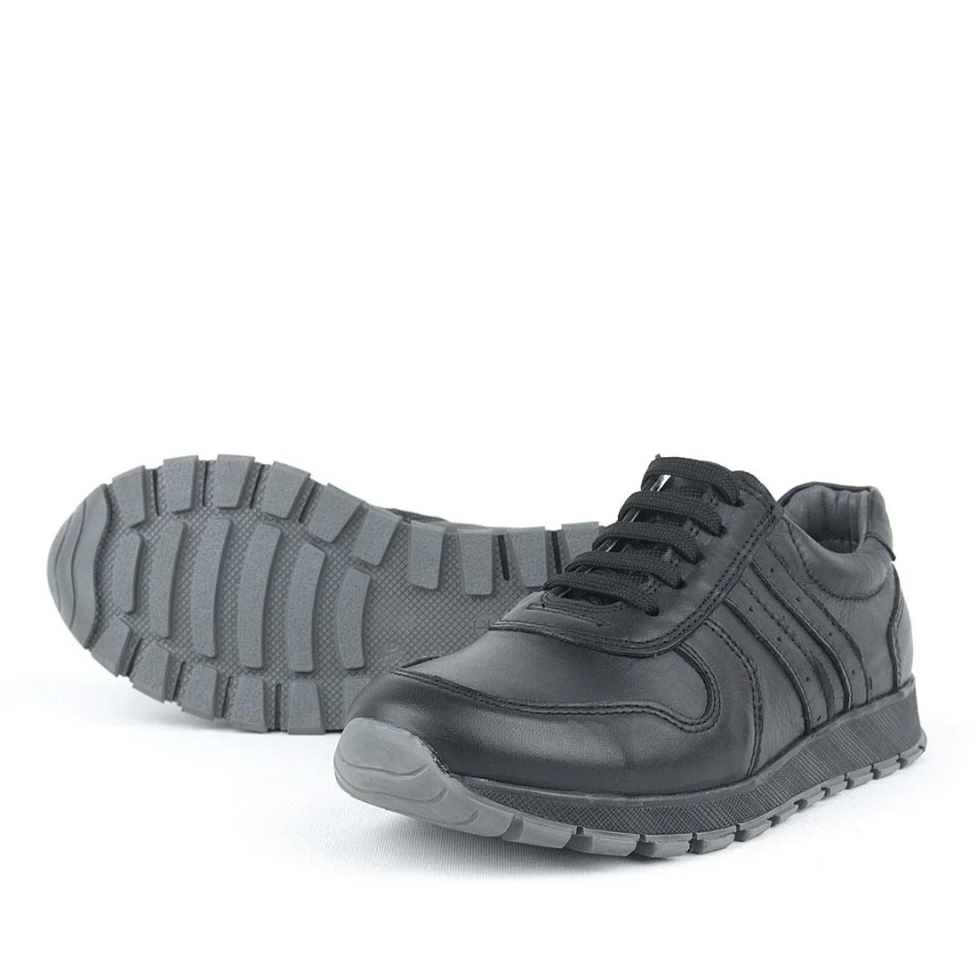 Rakerplus Hakiki Deri Siyah Fermuarlı Erkek Çocuk Spor Okul Ayakkabı