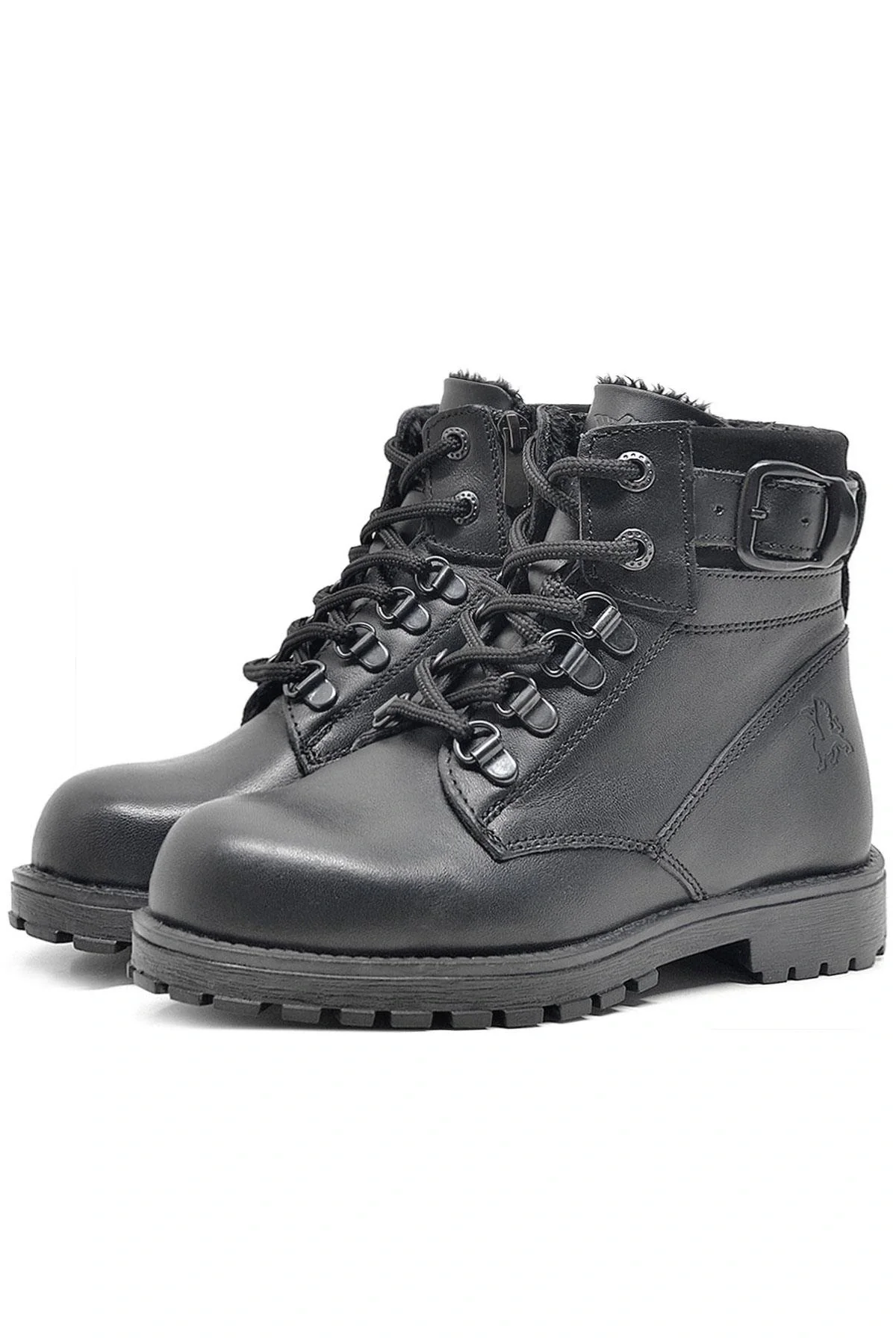 Rakerplus Hakiki Deri Siyah Fermuarlı Kürklü Çocuk Bot