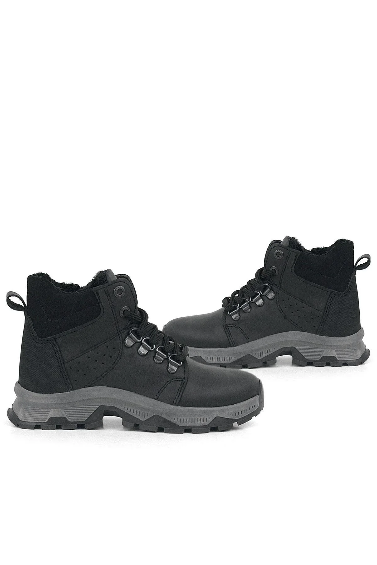 Rakerplus Hakiki Deri Siyah Fermuarlı Trekking Erkek Çocuk Bot
