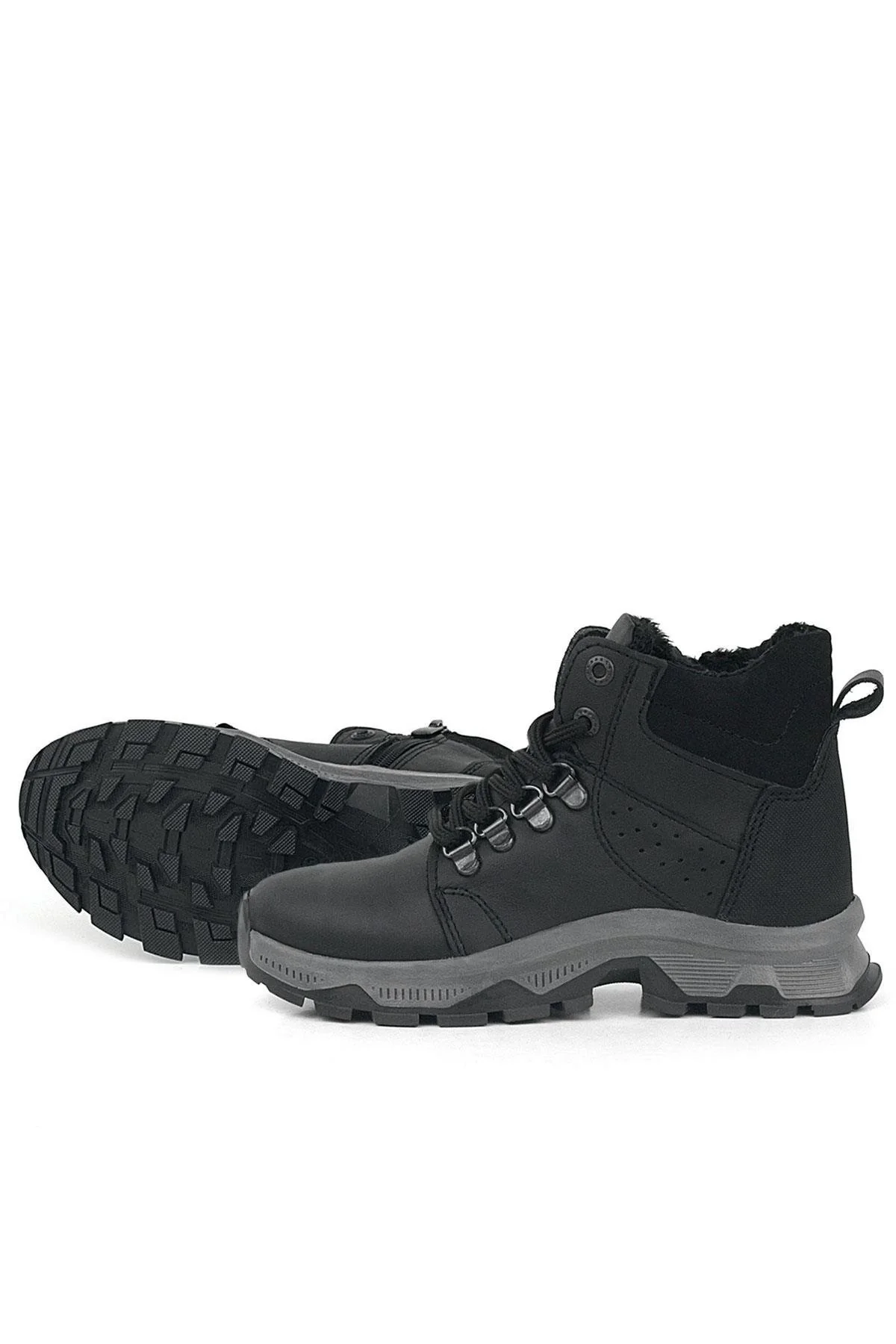 Rakerplus Hakiki Deri Siyah Fermuarlı Trekking Erkek Çocuk Bot