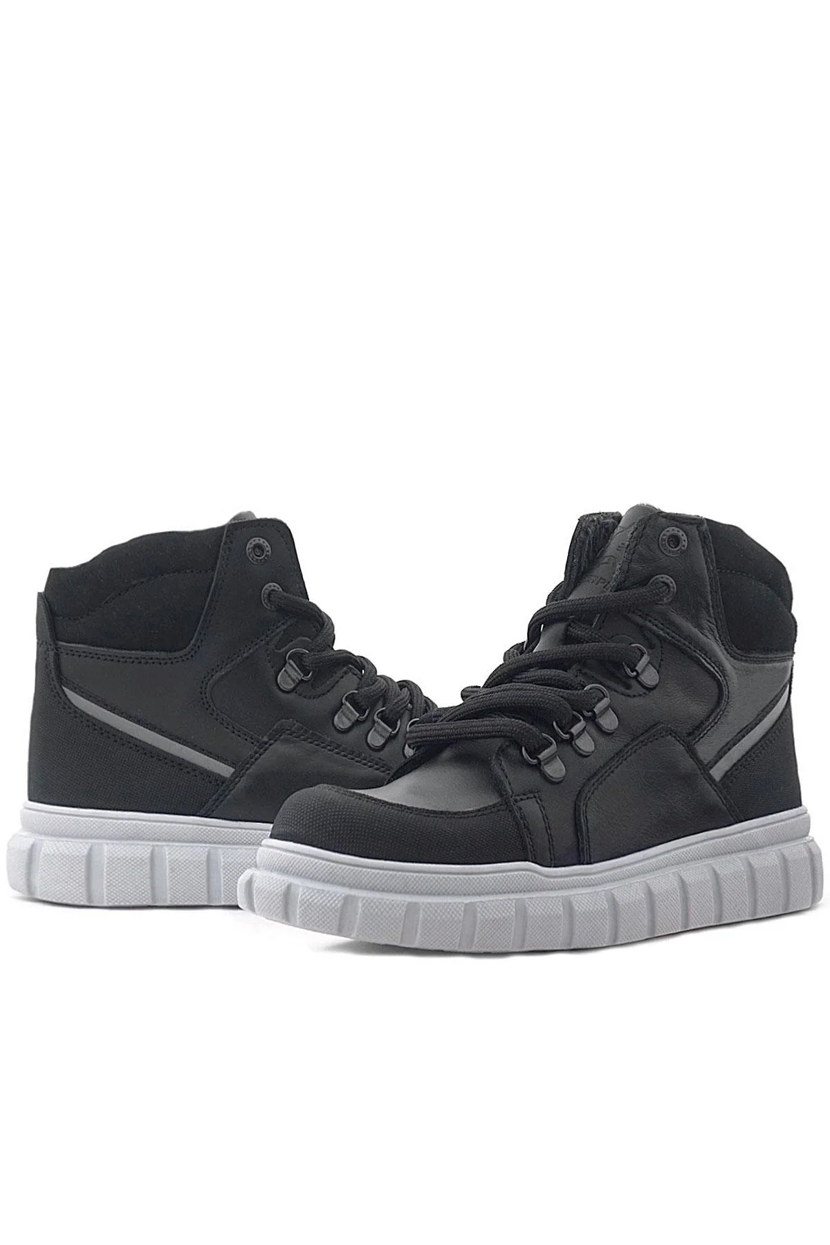 Rakerplus Hakiki Deri Siyah Gri Fermuarlı Erkek Çocuk Bot