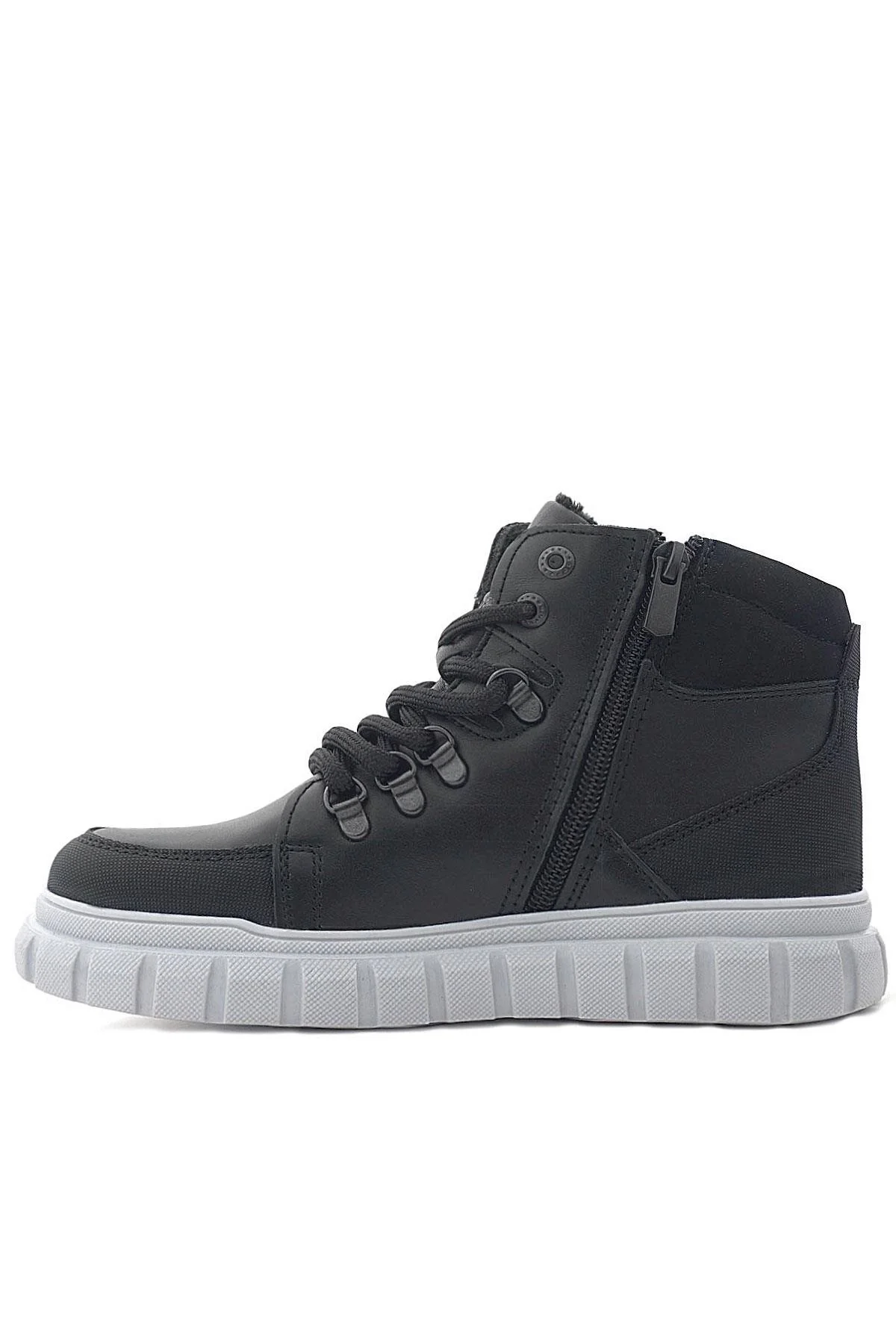 Rakerplus Hakiki Deri Siyah Gri Fermuarlı Erkek Çocuk Bot