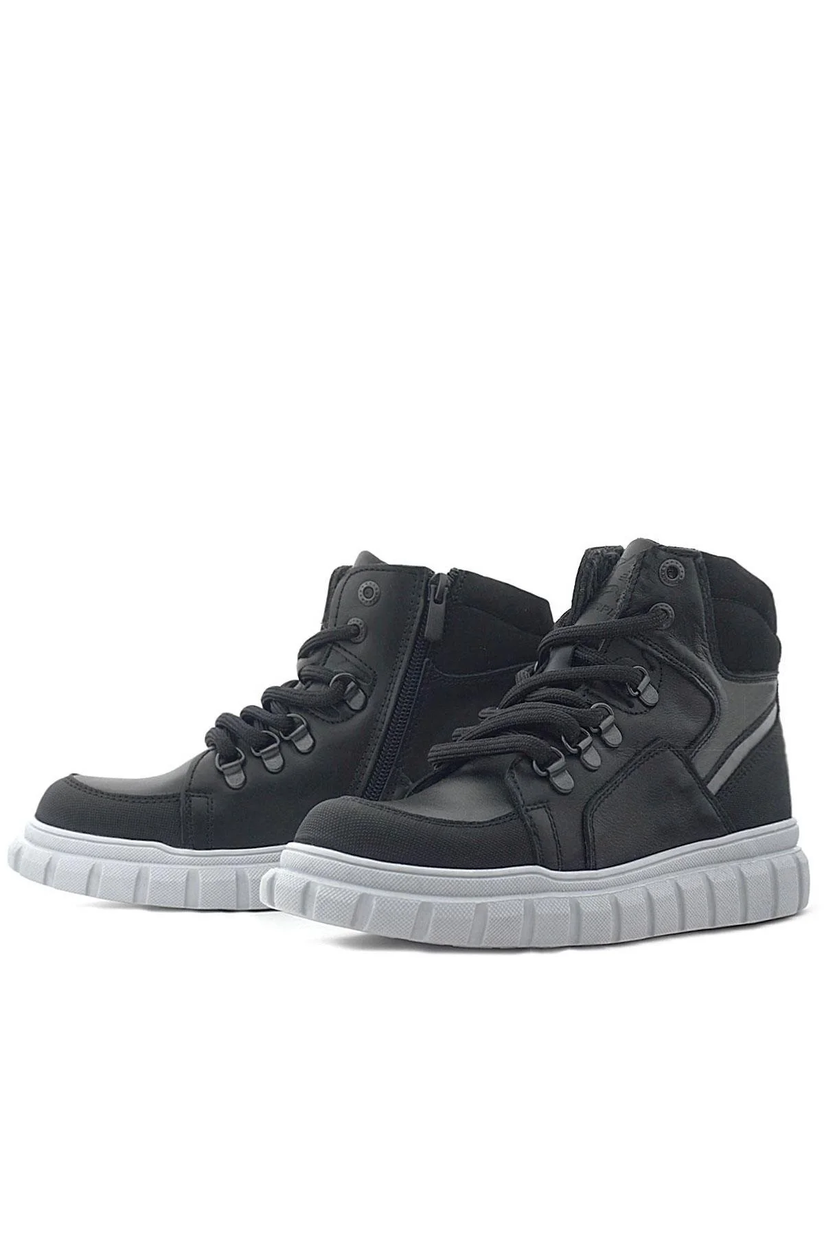 Rakerplus Hakiki Deri Siyah Gri Fermuarlı Erkek Çocuk Bot