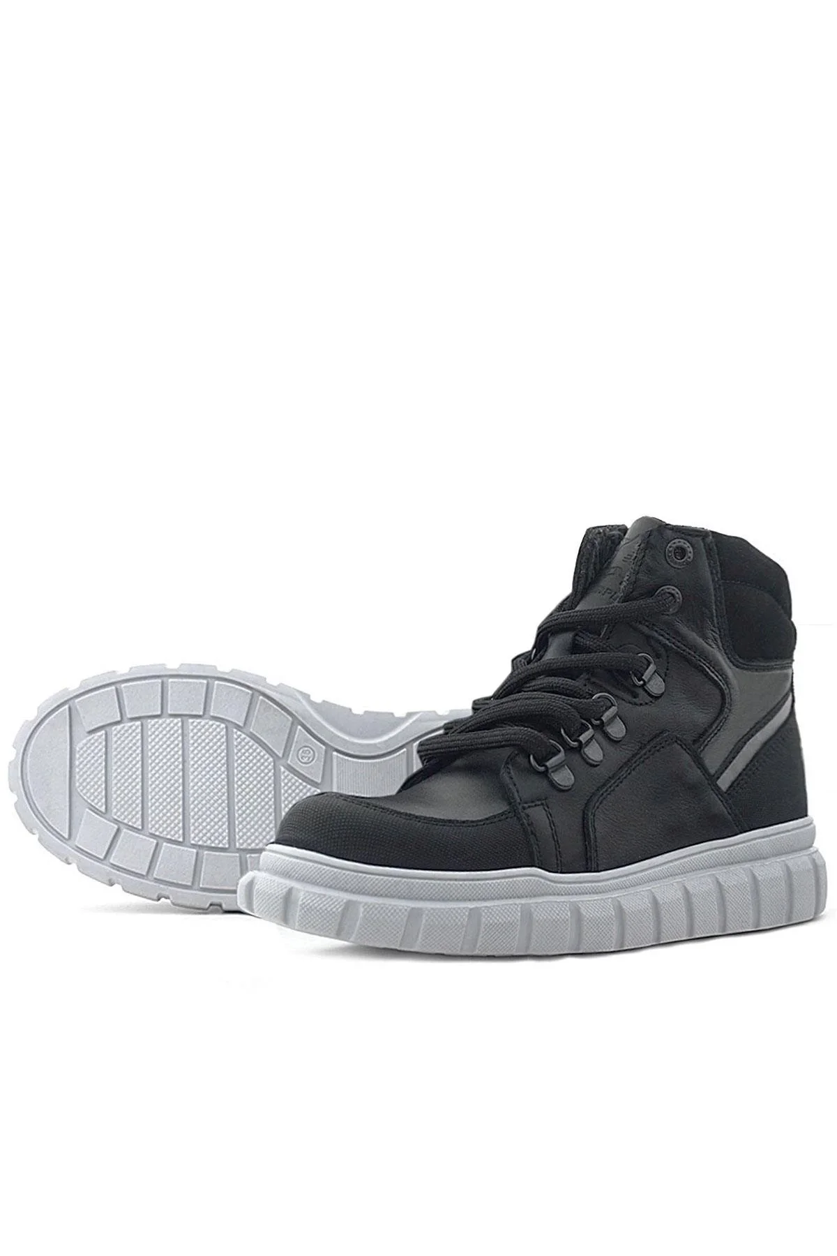 Rakerplus Hakiki Deri Siyah Gri Fermuarlı Erkek Çocuk Bot