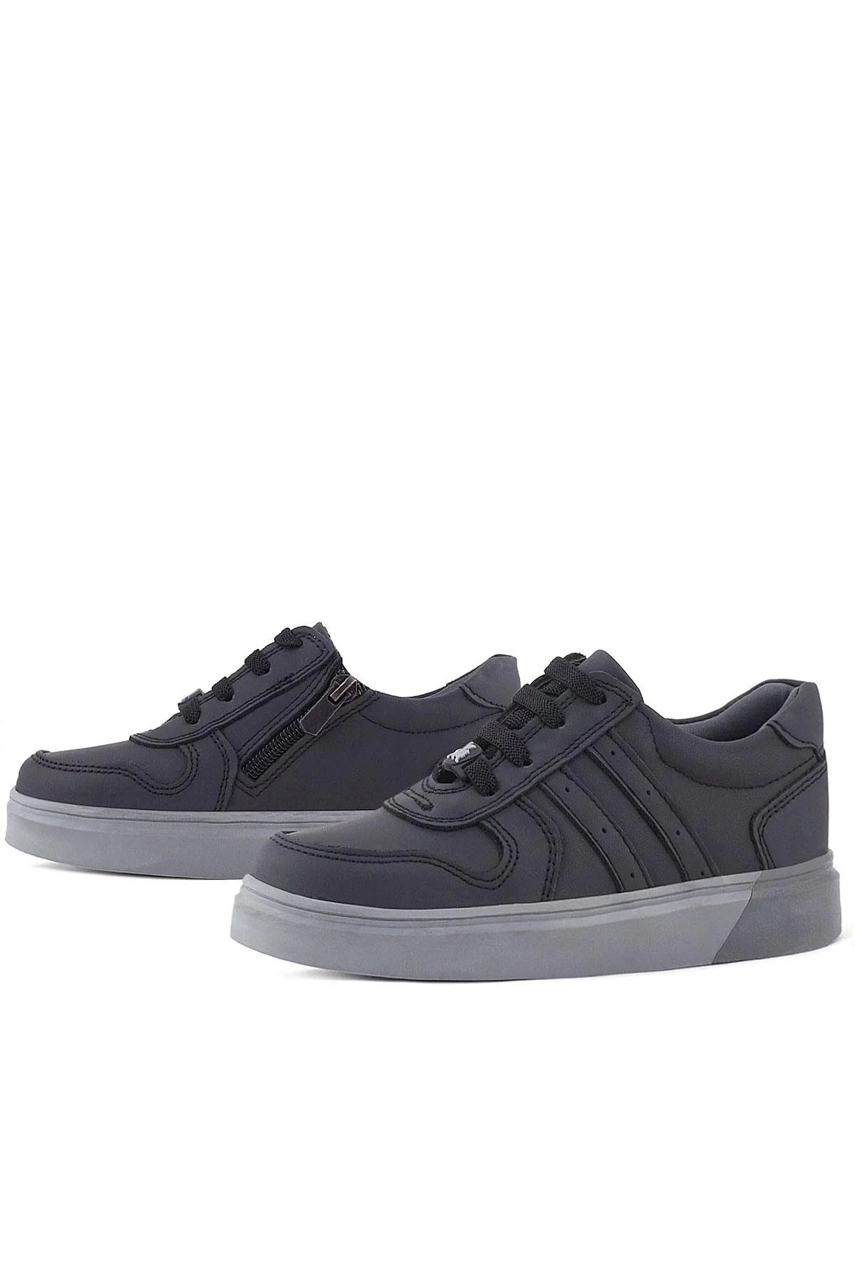 Rakerplus Hakiki Deri Siyah Gri Tabanlı Günlük Erkek Çocuk Okul Ayakkabısı