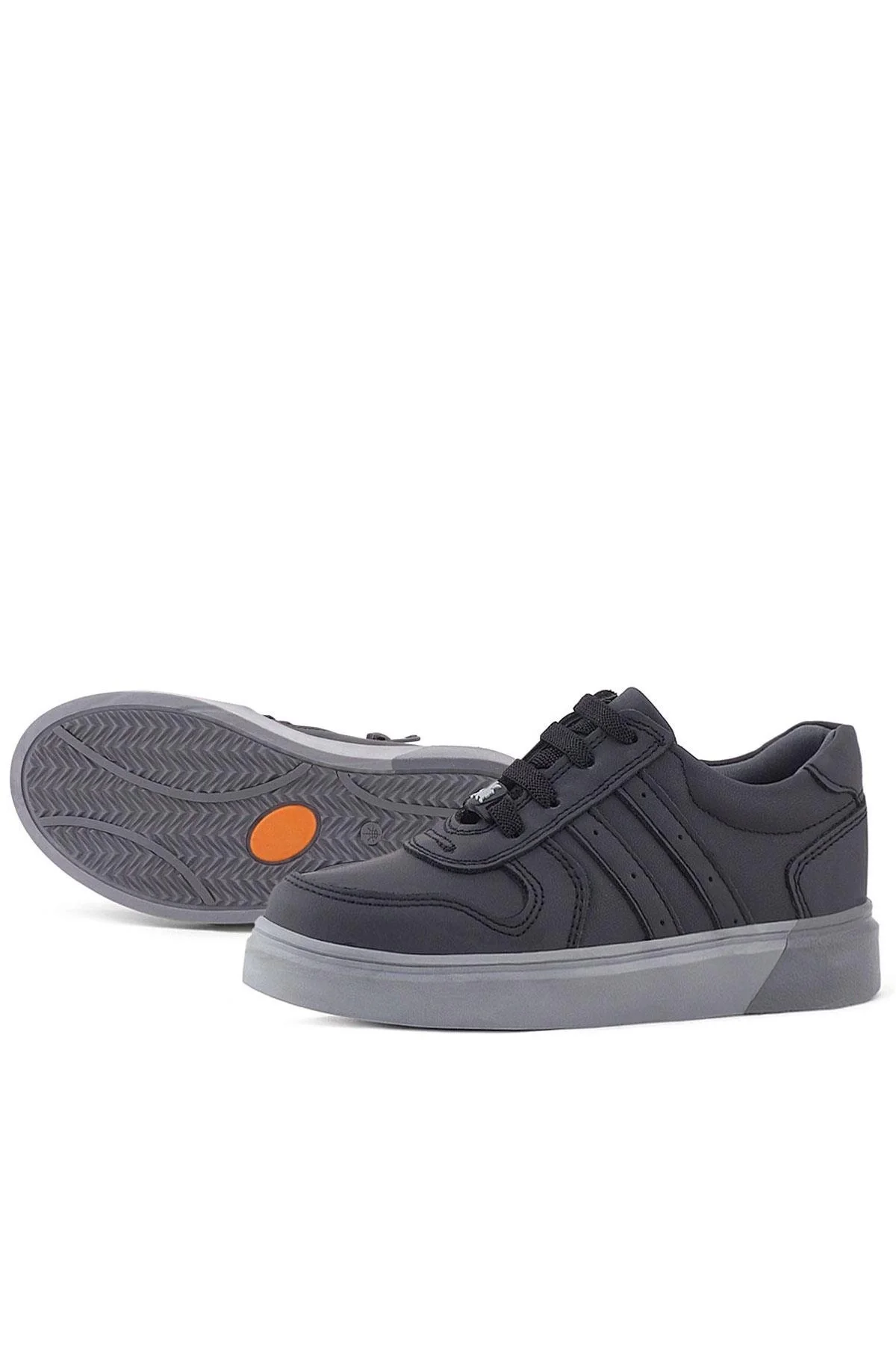 Rakerplus Hakiki Deri Siyah Gri Tabanlı Günlük Erkek Çocuk Okul Ayakkabısı