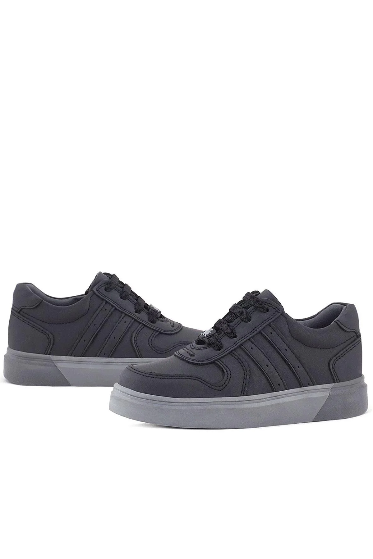 Rakerplus Hakiki Deri Siyah Gri Tabanlı Günlük Erkek Çocuk Okul Ayakkabısı