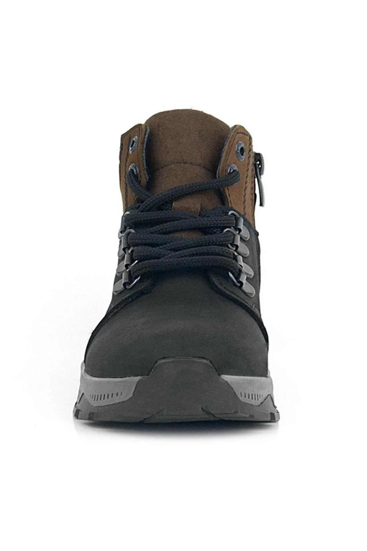 Rakerplus Hakiki Deri Siyah Kahverengi Fermuarlı Trekking Çocuk Bot