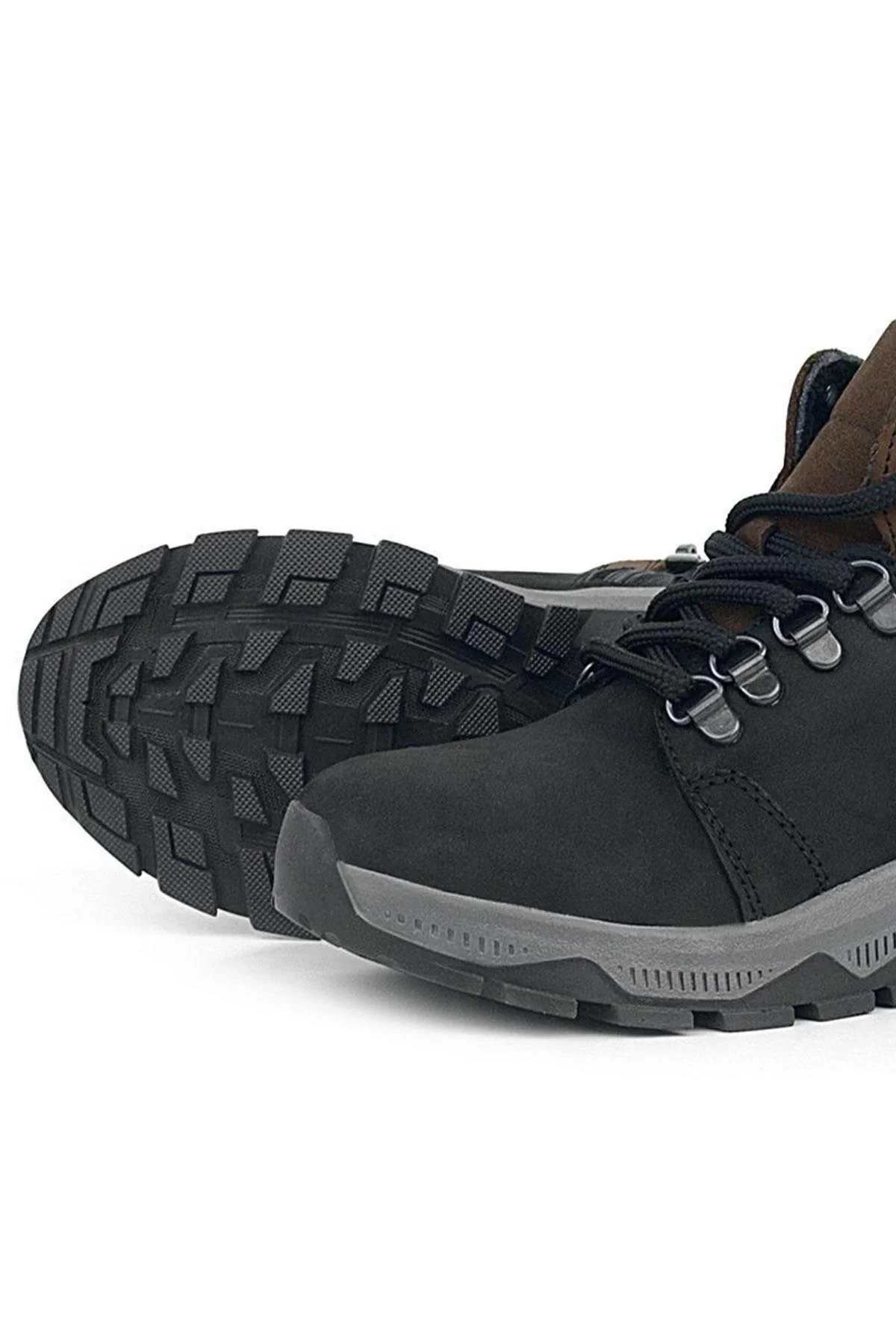 Rakerplus Hakiki Deri Siyah Kahverengi Fermuarlı Trekking Çocuk Bot