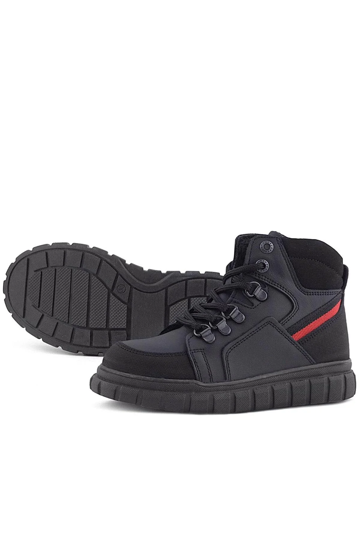 Rakerplus Hakiki Deri Siyah Kırmızı Fermuarlı Erkek Çocuk Bot