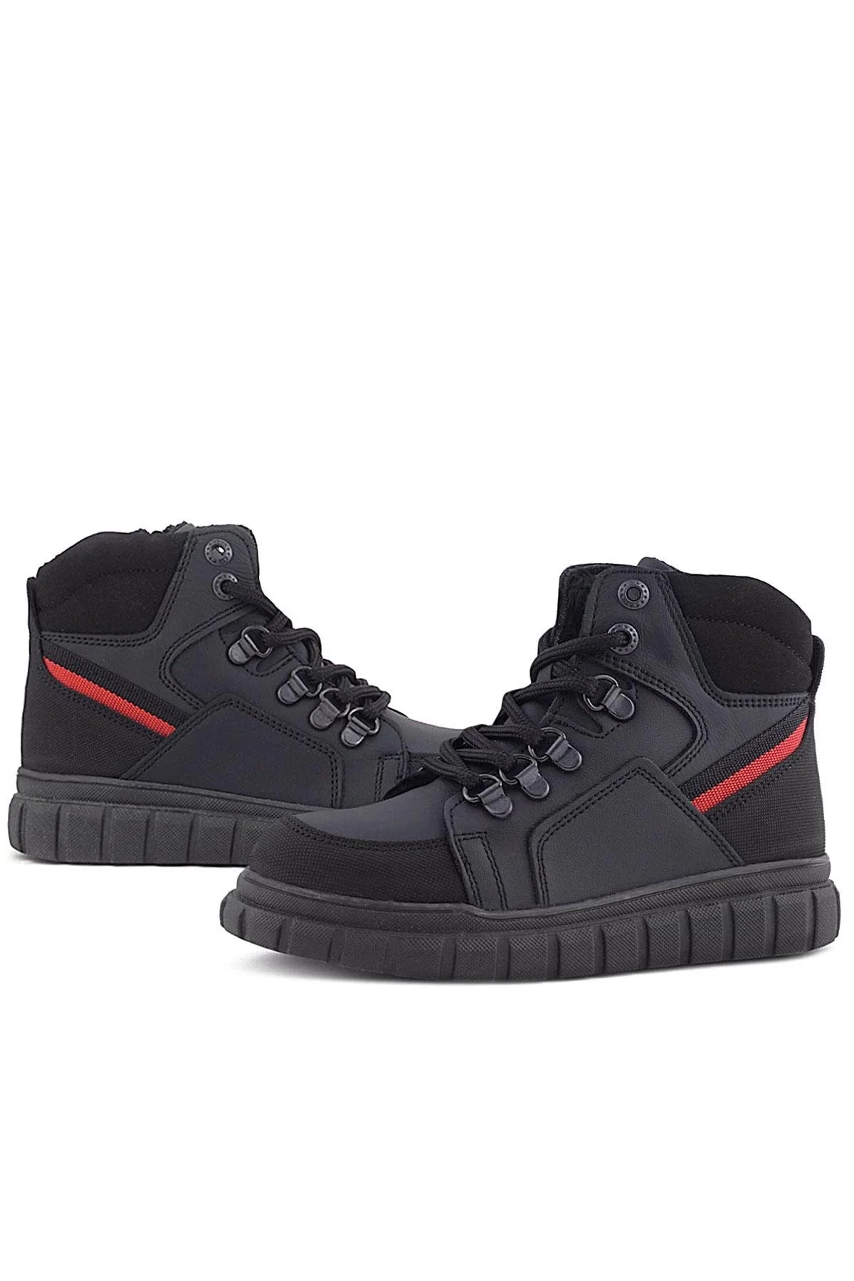 Rakerplus Hakiki Deri Siyah Kırmızı Fermuarlı Erkek Çocuk Bot