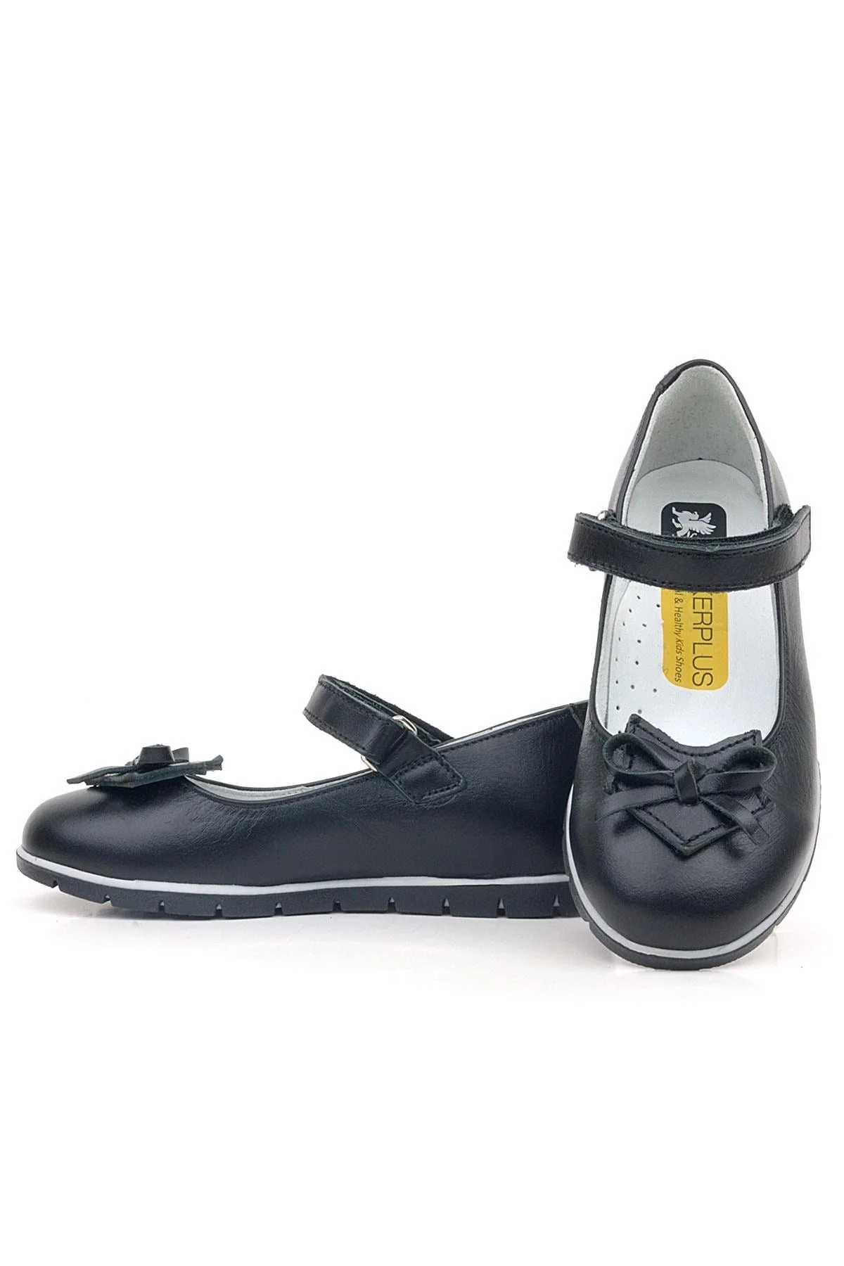 Rakerplus Hakiki Deri Siyah Kurdele Detaylı Kız Çocuk Babet