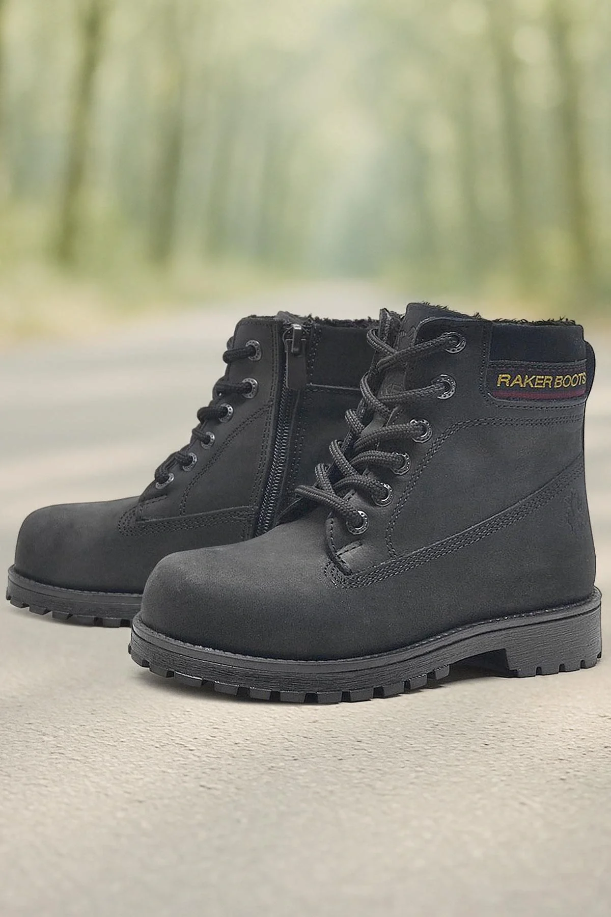 Rakerplus Hakiki Deri Siyah Nubuk Fermuarlı Kışlık Çocuk Bot