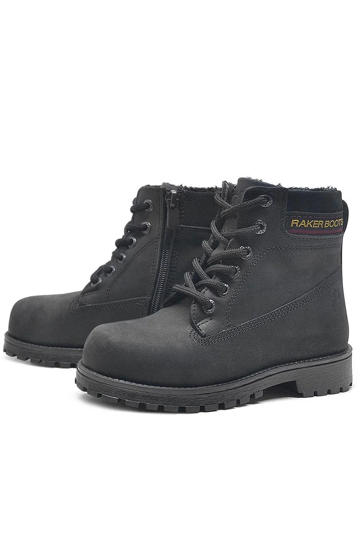 Rakerplus Hakiki Deri Siyah Nubuk Fermuarlı Kışlık Çocuk Bot