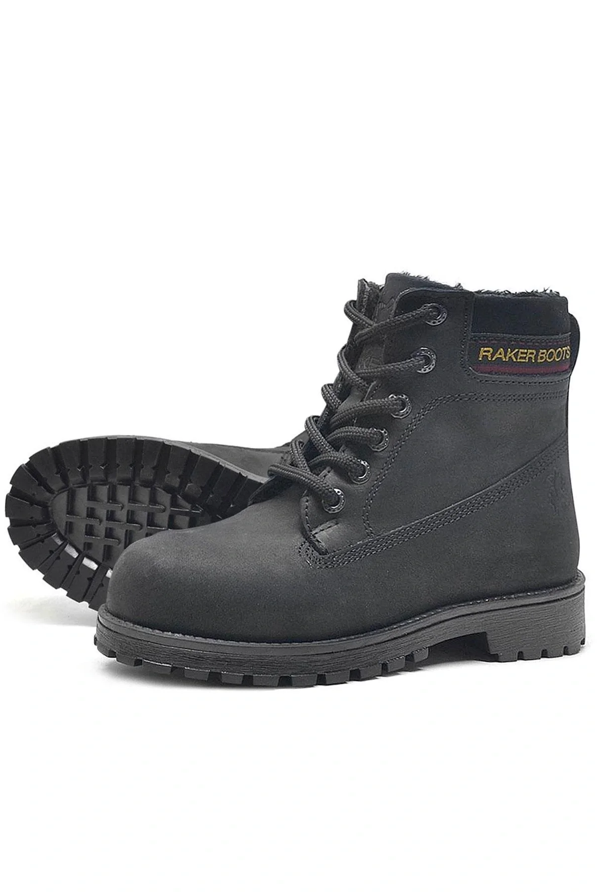 Rakerplus Hakiki Deri Siyah Nubuk Fermuarlı Kışlık Çocuk Bot