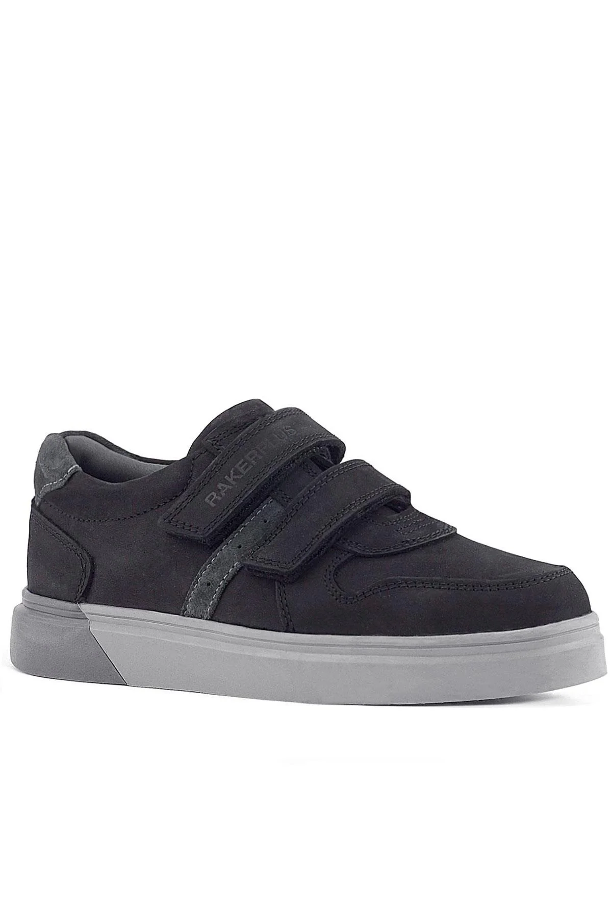 Rakerplus Hakiki Deri Siyah Nubuk Gri Cırtlı Erkek Çocuk Sneaker