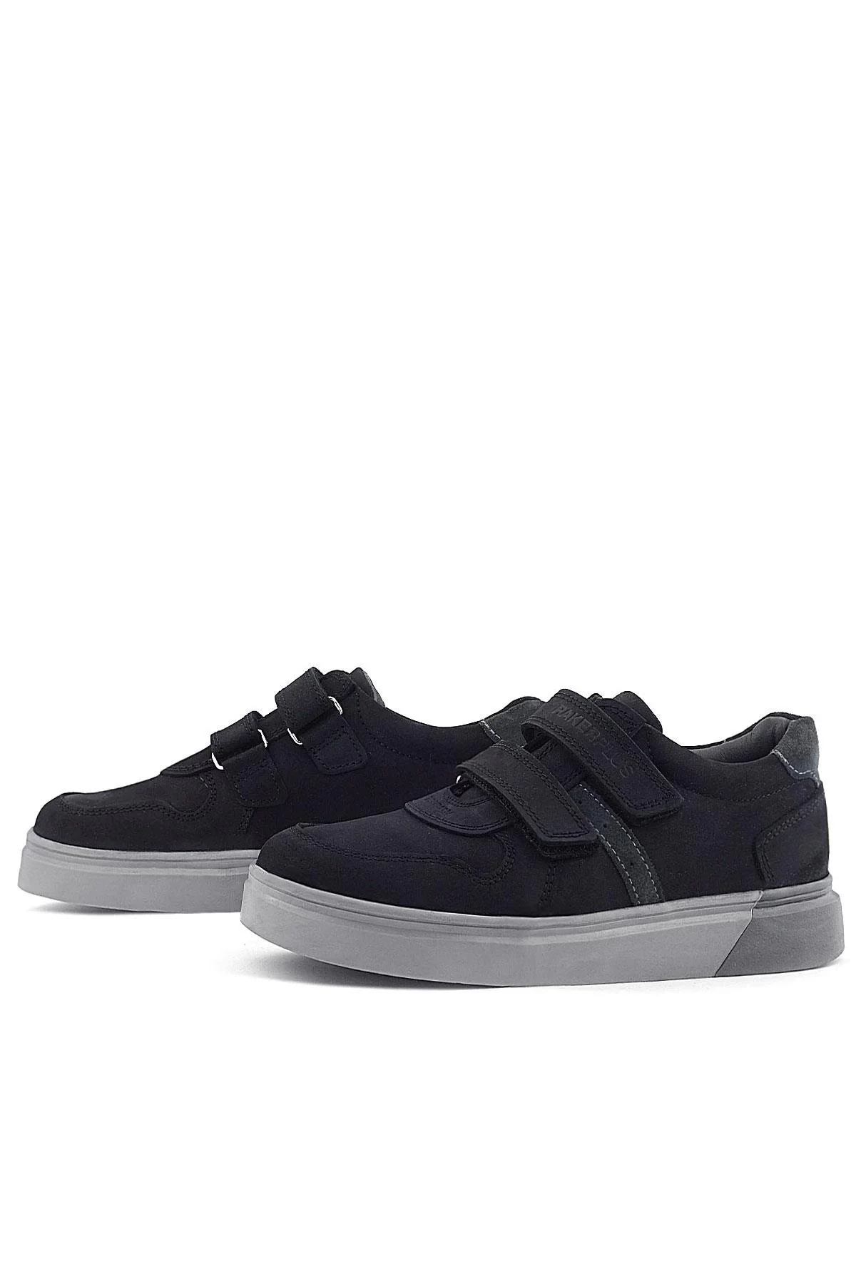 Rakerplus Hakiki Deri Siyah Nubuk Gri Cırtlı Erkek Çocuk Sneaker