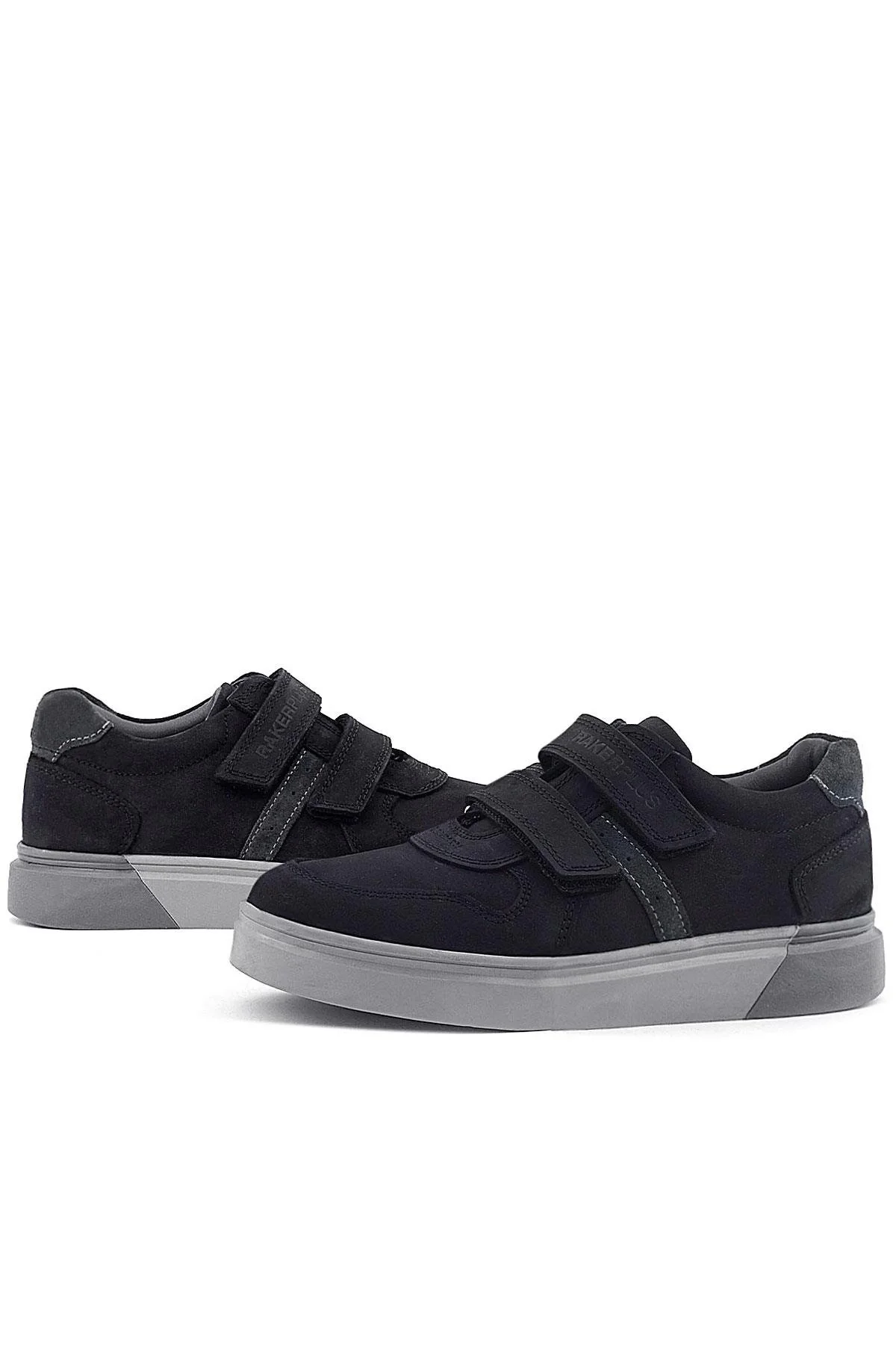Rakerplus Hakiki Deri Siyah Nubuk Gri Cırtlı Erkek Çocuk Sneaker