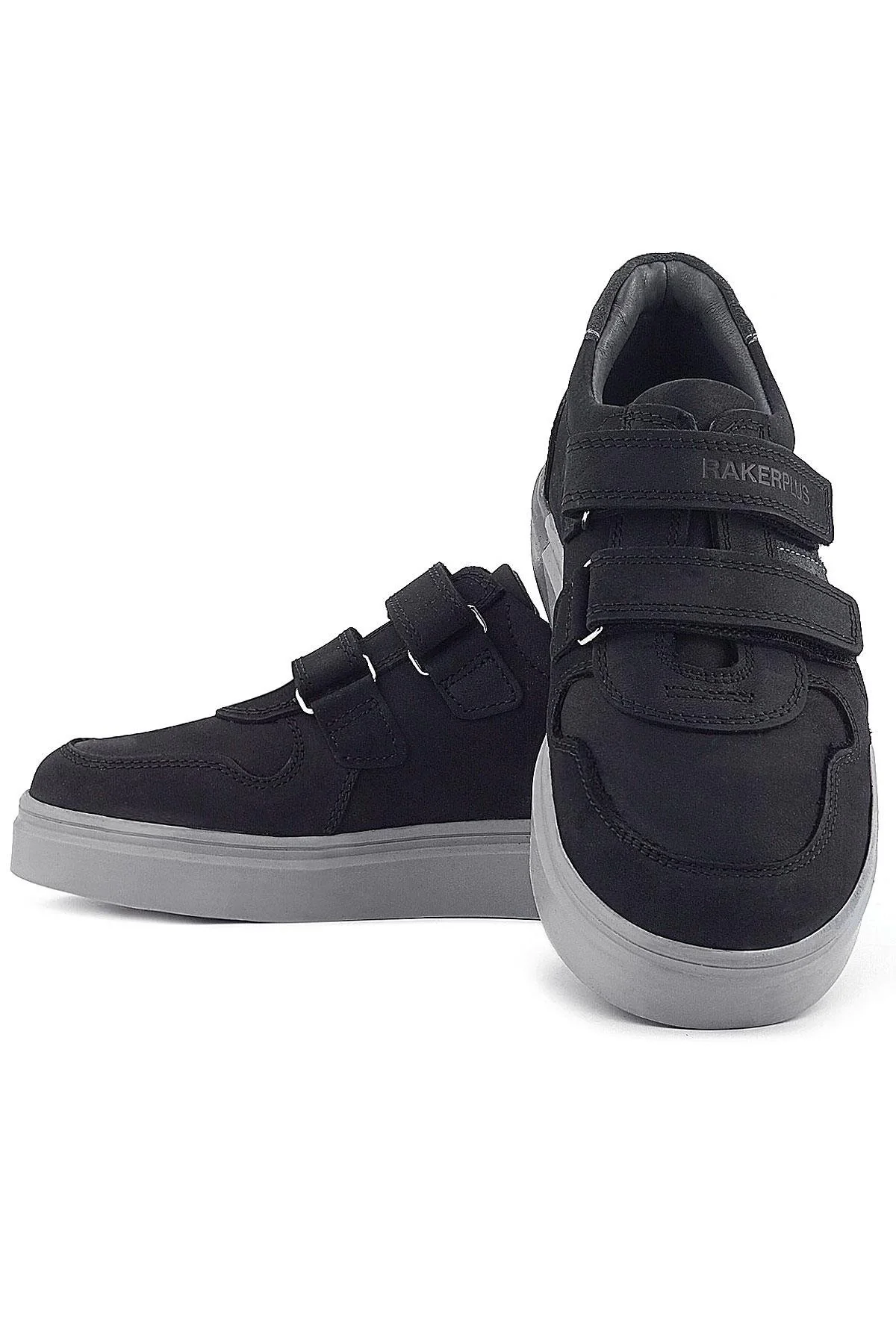 Rakerplus Hakiki Deri Siyah Nubuk Gri Cırtlı Erkek Çocuk Sneaker
