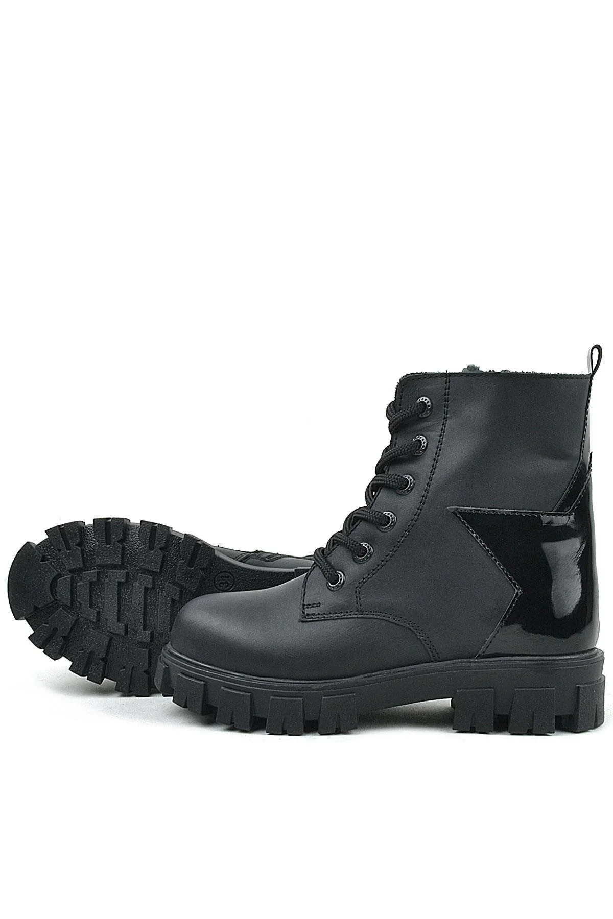 Rakerplus Hakiki Deri Siyah Yıldız Detaylı Kız Çocuk Bot