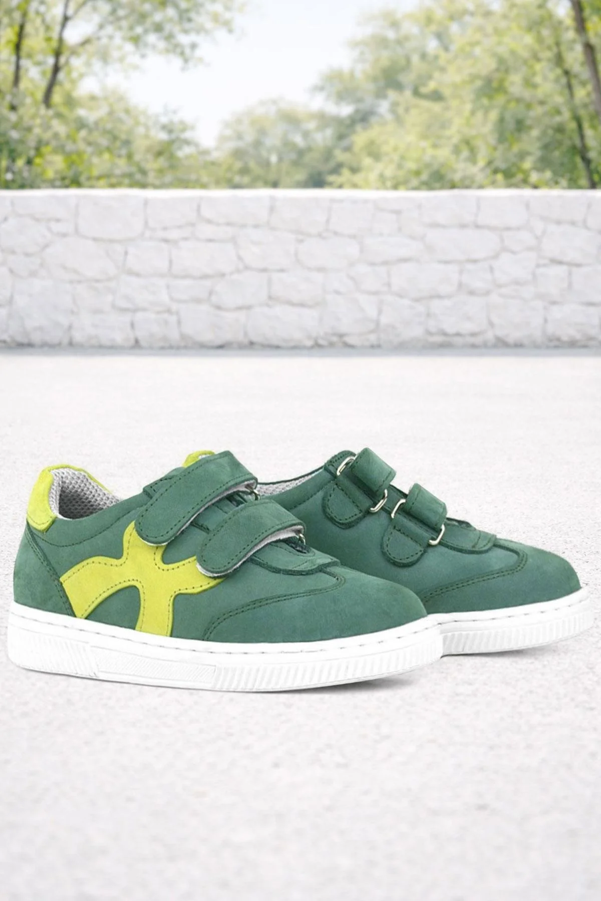 Rakerplus Hakiki Deri Yeşil Cırtlı Çocuk Spor Ayakkabı