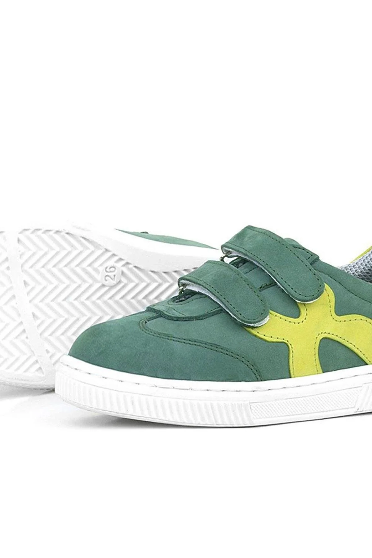 Rakerplus Hakiki Deri Yeşil Cırtlı Çocuk Spor Ayakkabı
